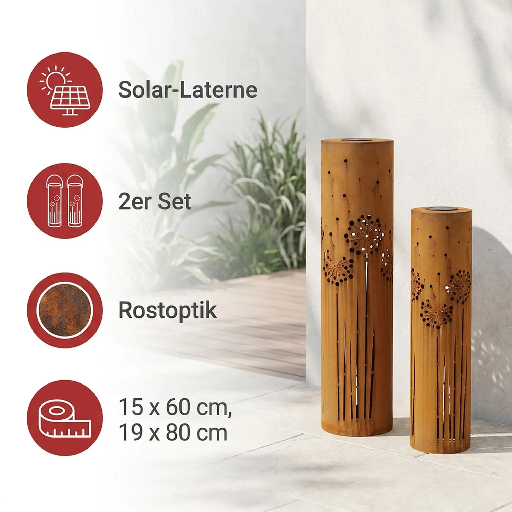 LED-Solarsäule "Pusteblume", 2er Set  im Frank Flechtwaren Online Shop für Bunter Ostergarten kaufen