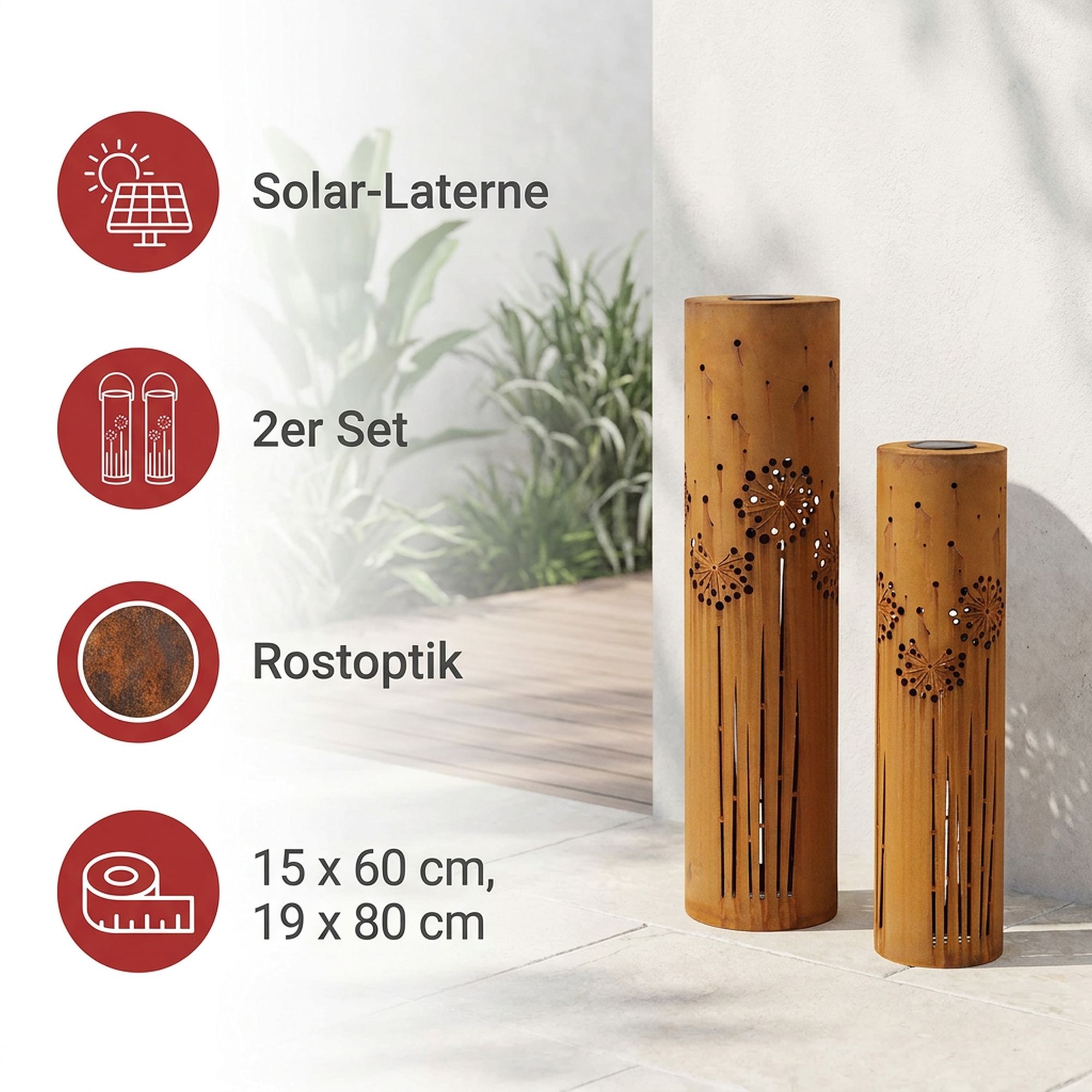 LED-Solarsäule "Pusteblume", 2er Set  im Frank Flechtwaren Online Shop für Bunter Ostergarten kaufen