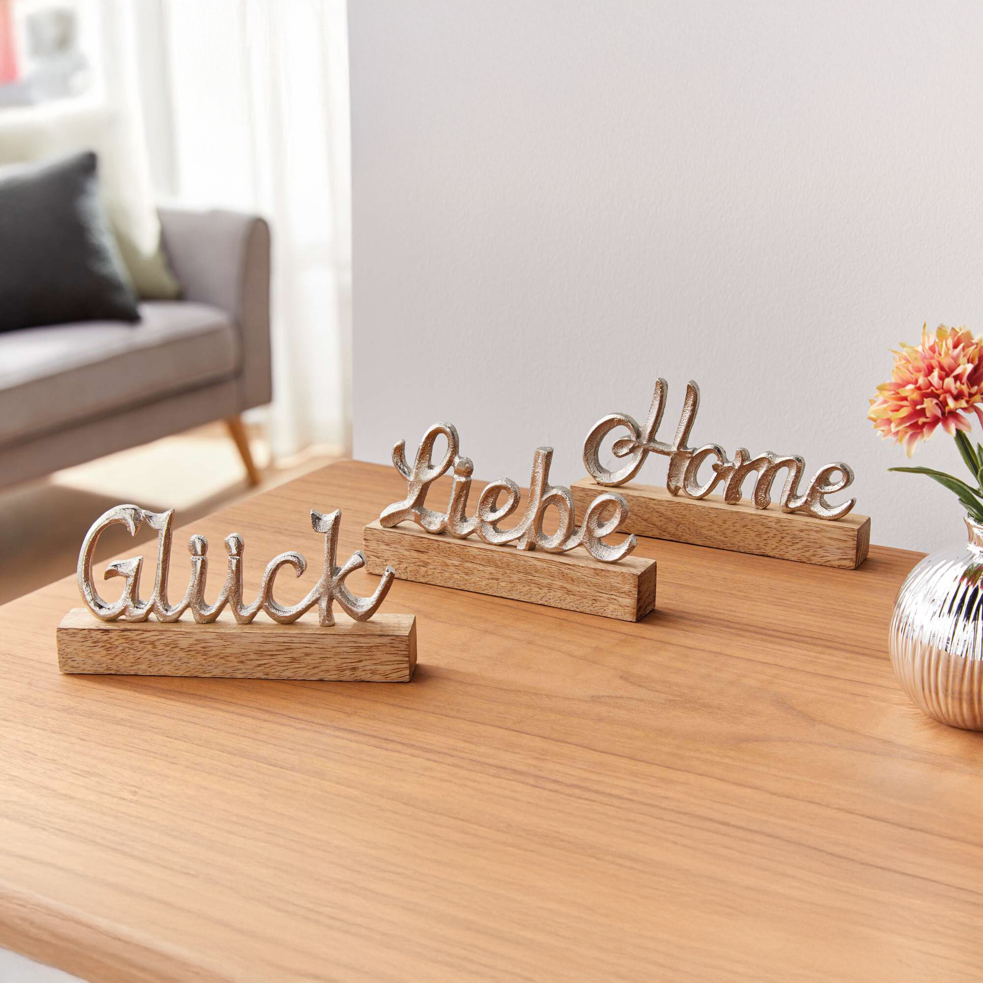 Schriftzug "Liebe, Home &amp; Glück", 3er Set  im Frank Flechtwaren Online Shop kaufen