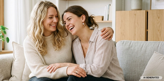Zwei Frauen die sich über die freundschaftwerbung freuen
