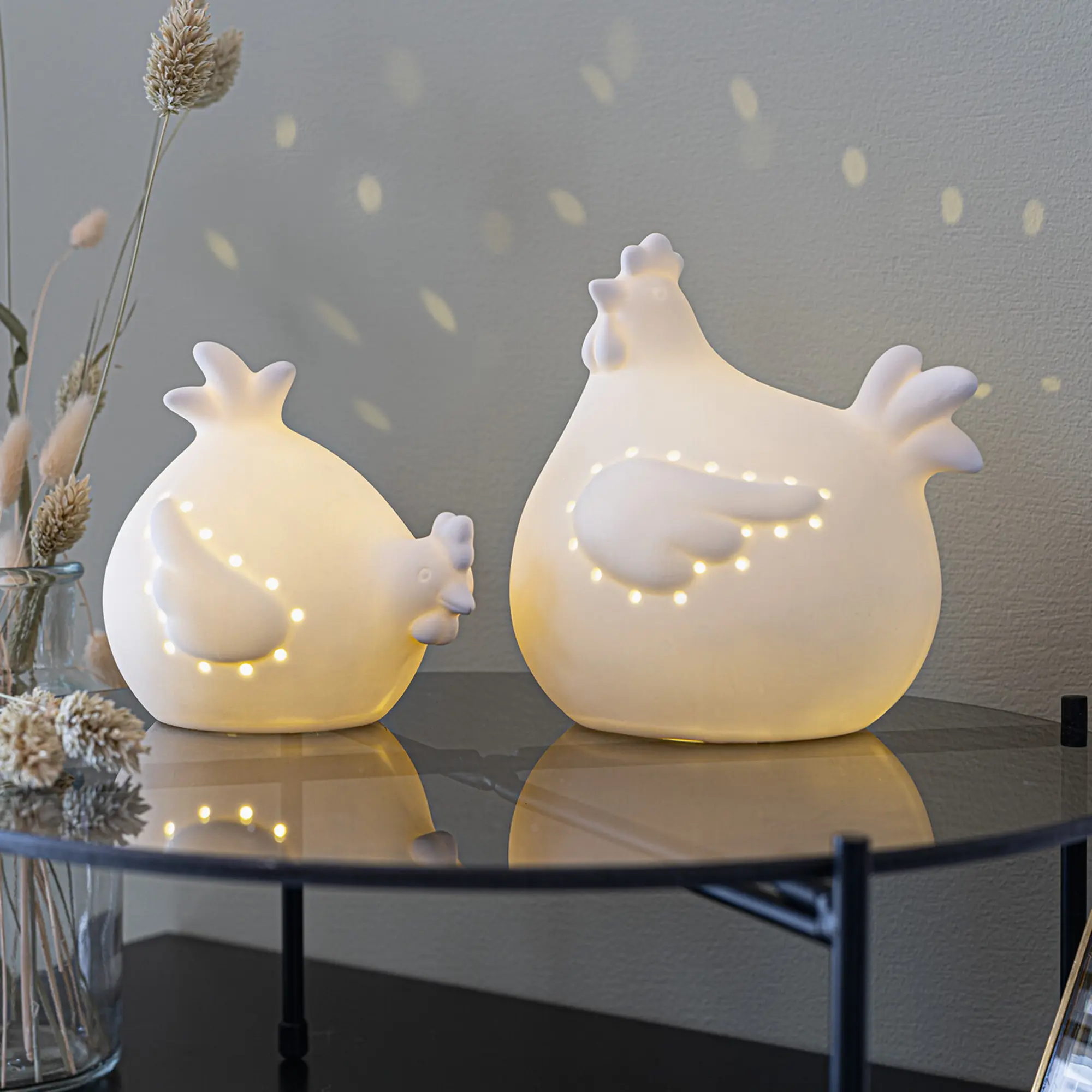 LED-Huhn "White", 2er Set  im Frank Flechtwaren Online Shop kaufen