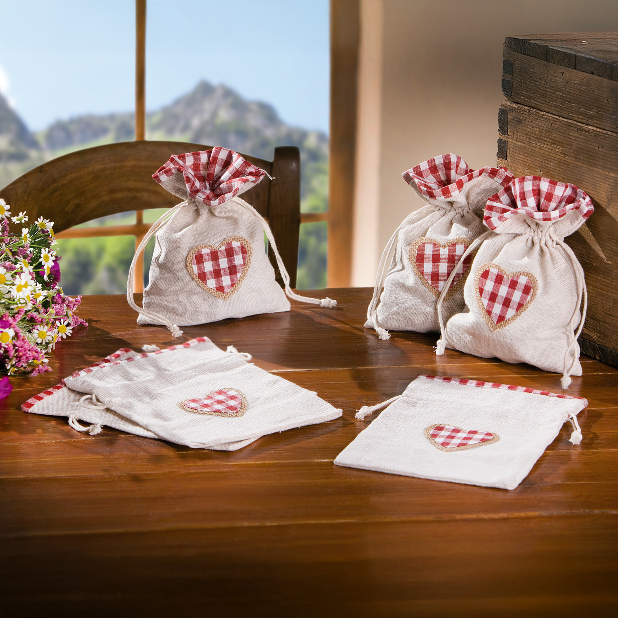Geschenkbeutel "Landhaus", 6er Set  im Frank Flechtwaren Online Shop kaufen