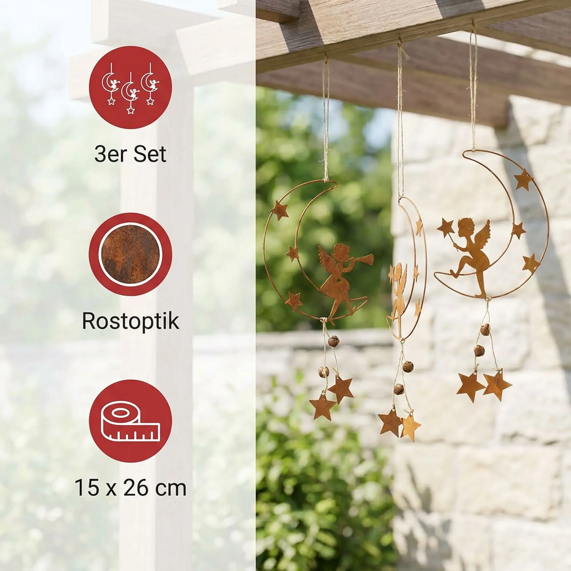 Hänger "Engel auf Mond", 3er Set  im Frank Flechtwaren Online Shop für Engel kaufen