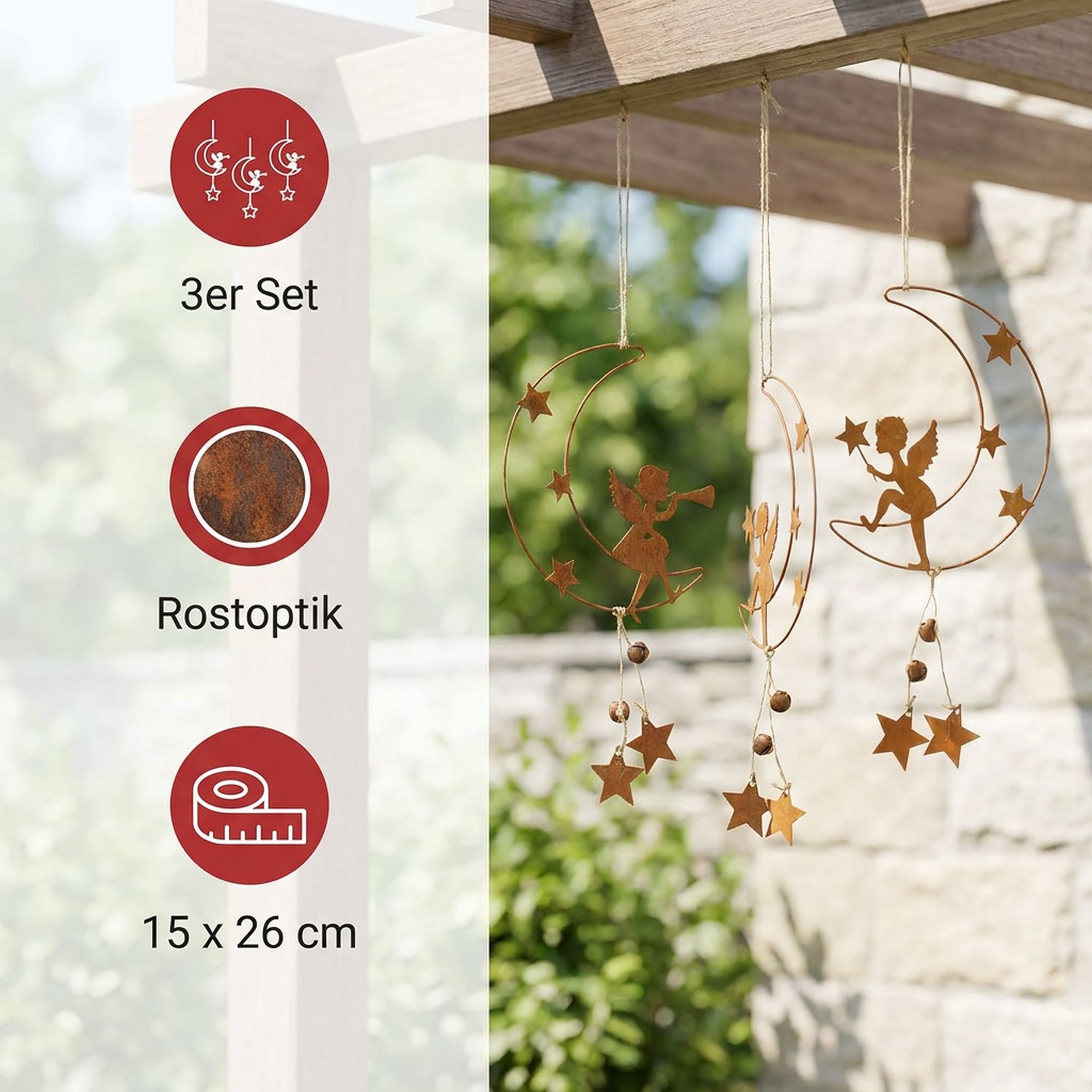 Hänger "Engel auf Mond", 3er Set  im Frank Flechtwaren Online Shop für Dekohänger  kaufen
