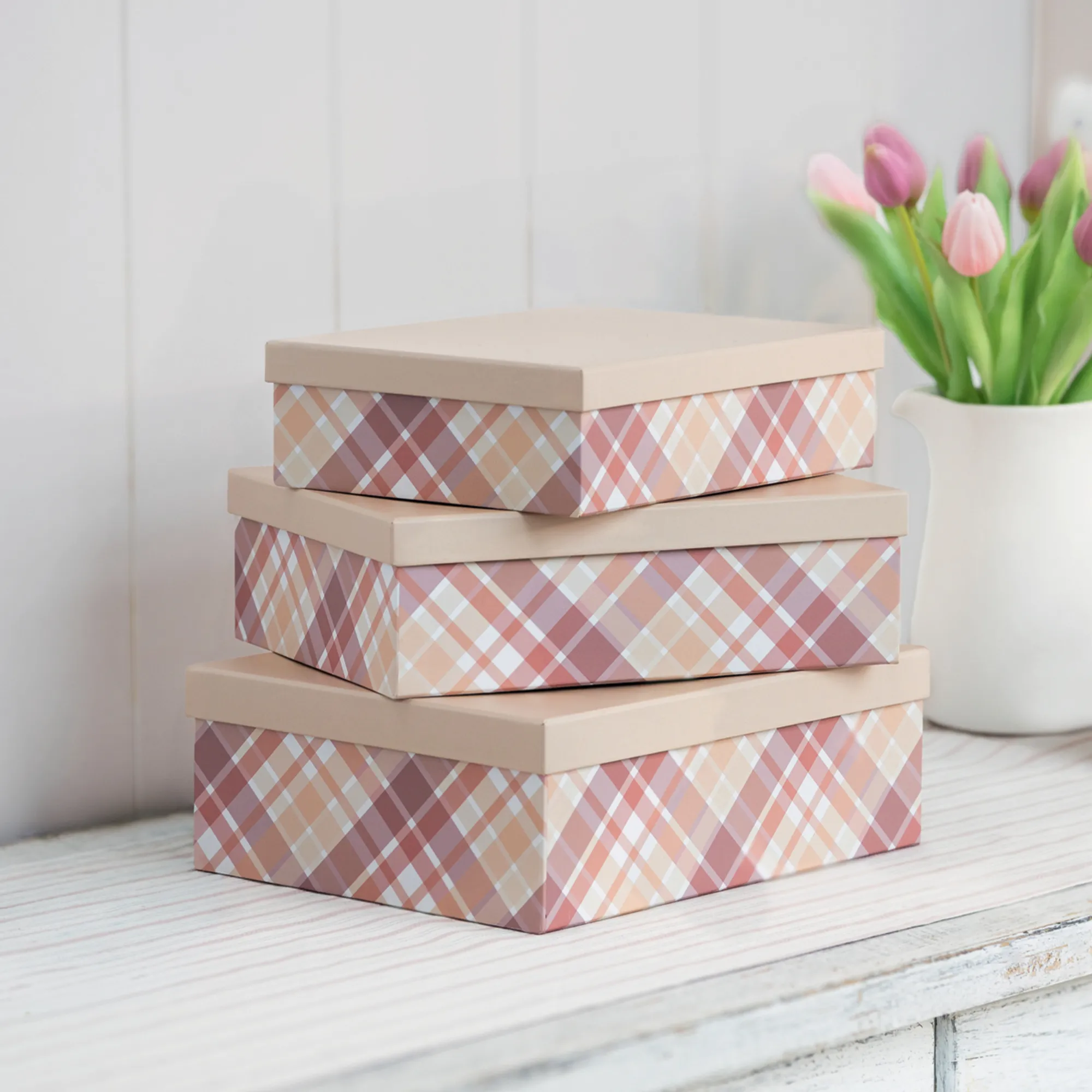 Geschenkbox "Kariert", 3er Set  im Frank Flechtwaren Online Shop kaufen