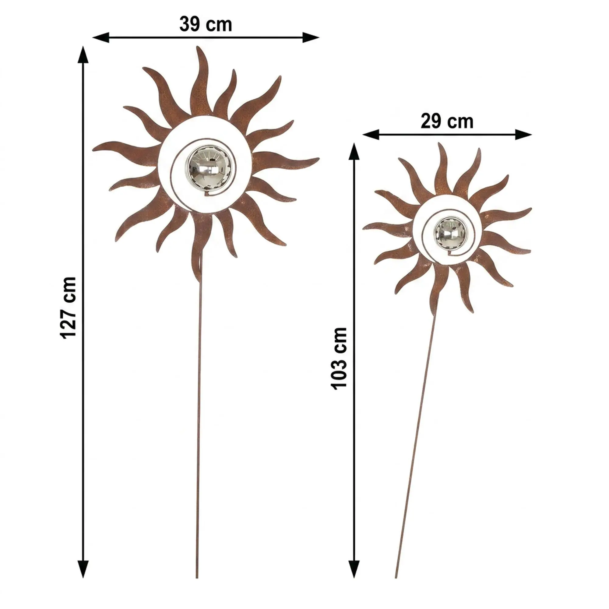 Gartenstecker "Kugelsonne", 2er Set  im Frank Flechtwaren Online Shop für Rostdeko für Ihren Garten kaufen