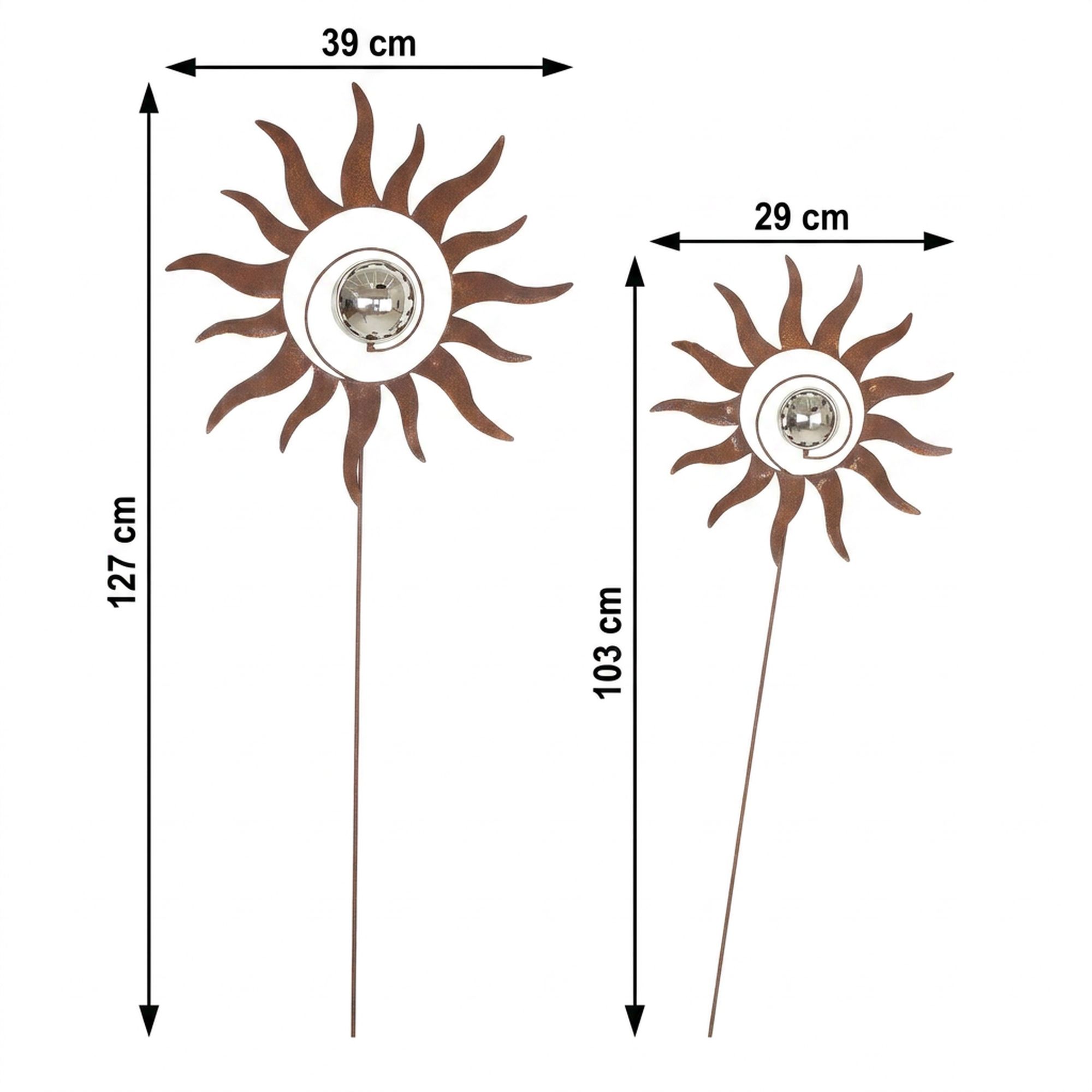 Gartenstecker "Kugelsonne", 2er Set  im Frank Flechtwaren Online Shop für Rostdeko für Ihren Garten kaufen