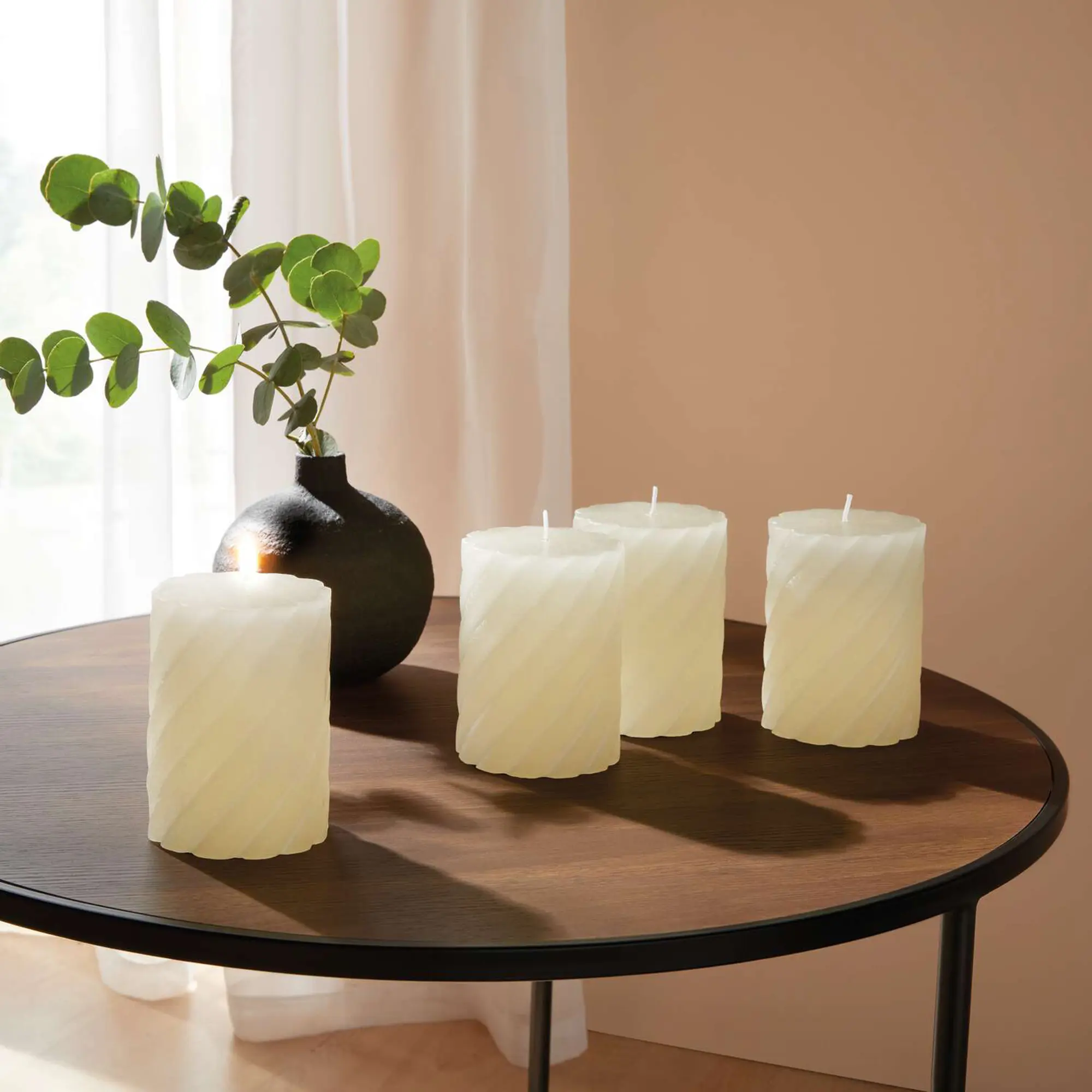 Stumpenkerze "Creme", 4er Set  im Frank Flechtwaren Online Shop kaufen