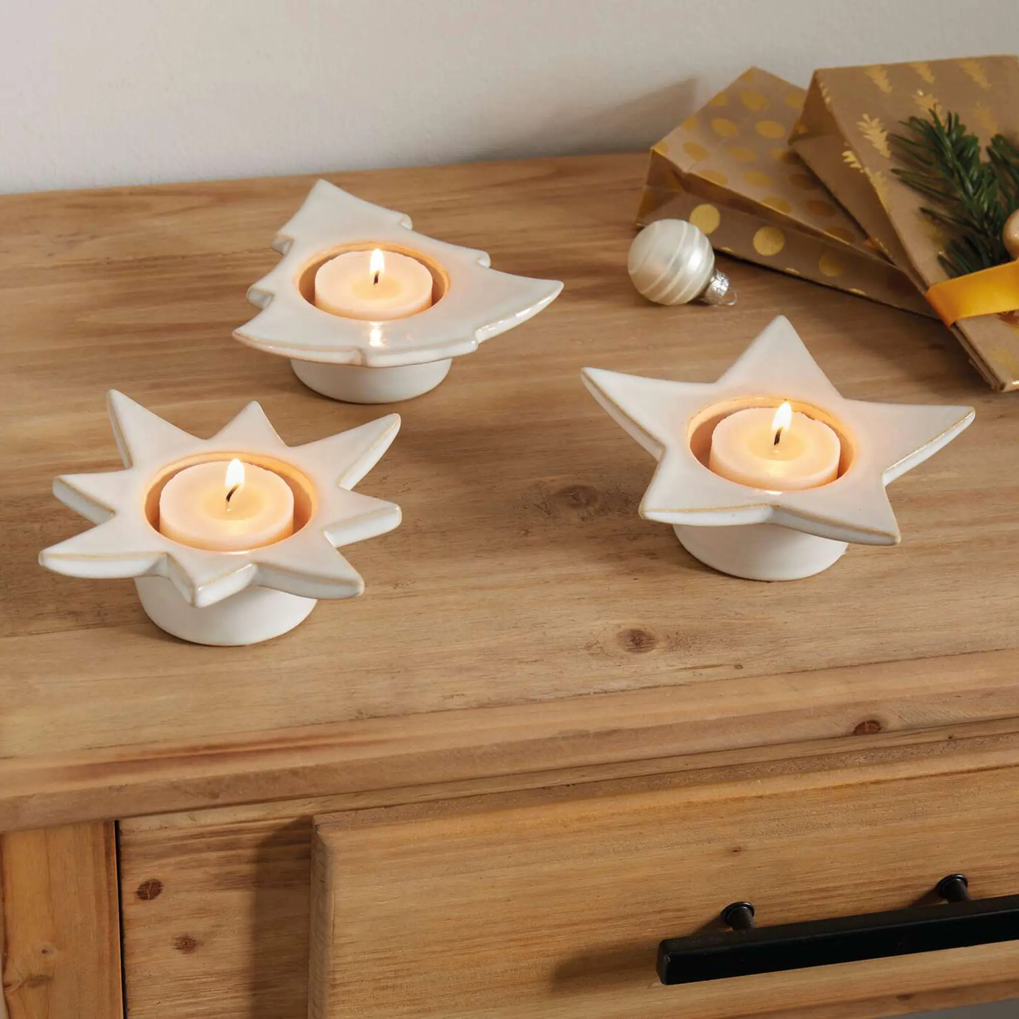 Teelichthalter "Christmas-Time", 3er Set  im Frank Flechtwaren Online Shop für Weihnachten kaufen