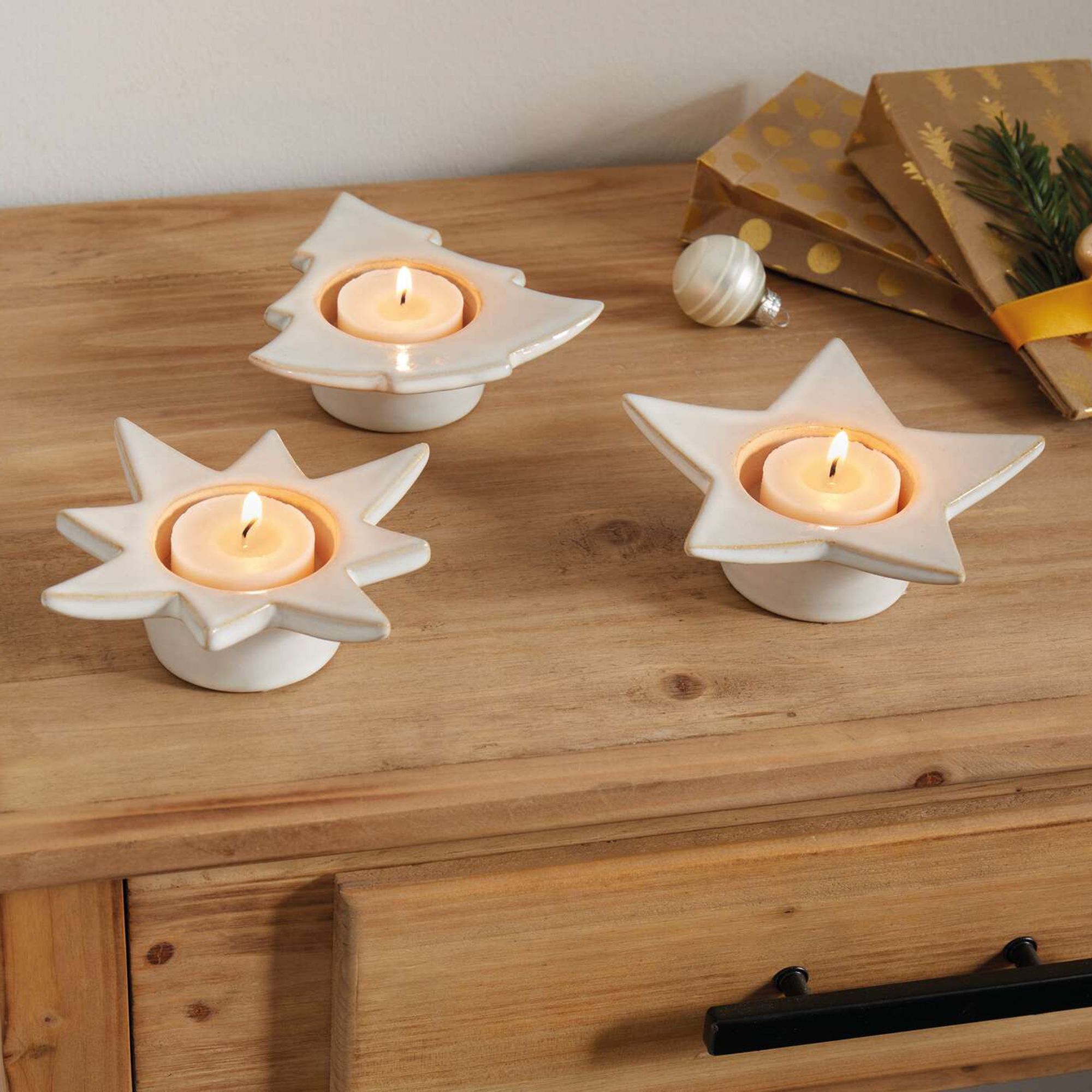 Teelichthalter "Christmas-Time", 3er Set  im Frank Flechtwaren Online Shop für Weihnachten kaufen