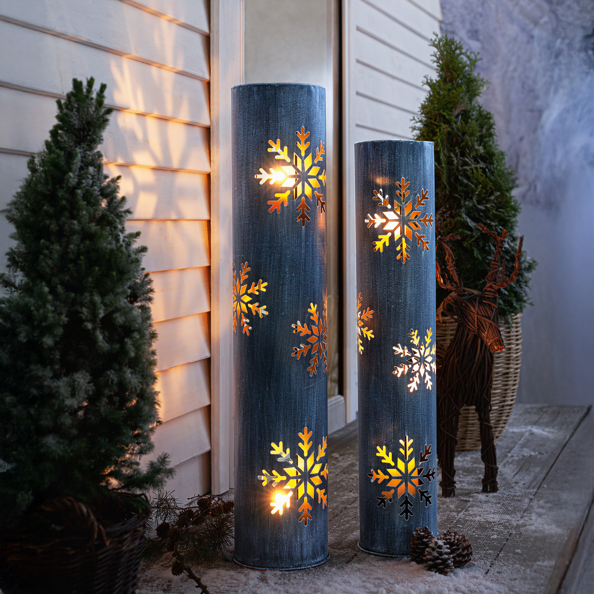 Windlichtsäule "Schneeflocke", 2er Set  im Frank Flechtwaren Online Shop kaufen