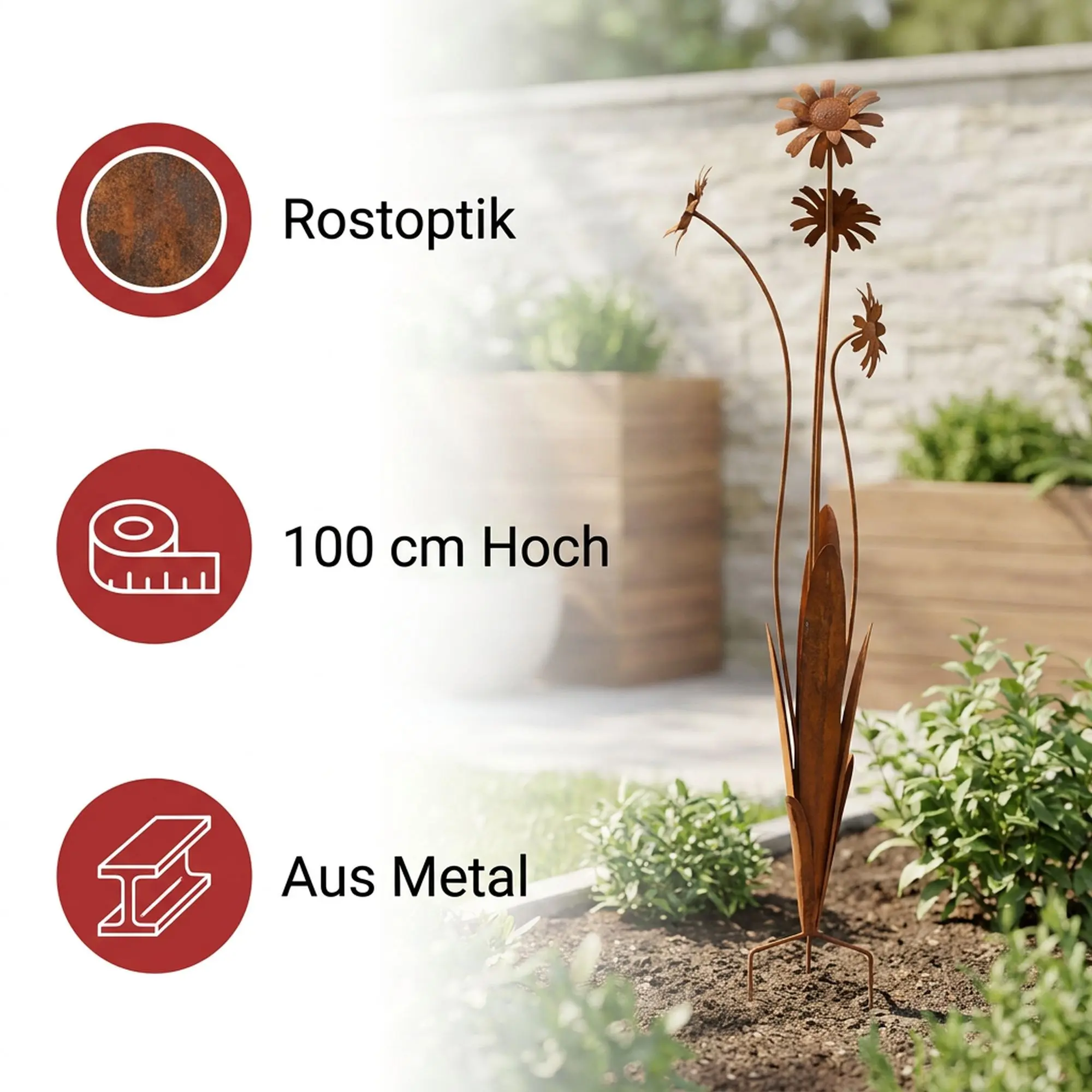 Gartenstecker "Rostblumen"  im Frank Flechtwaren Online Shop für Rostdeko für Ihren Garten kaufen