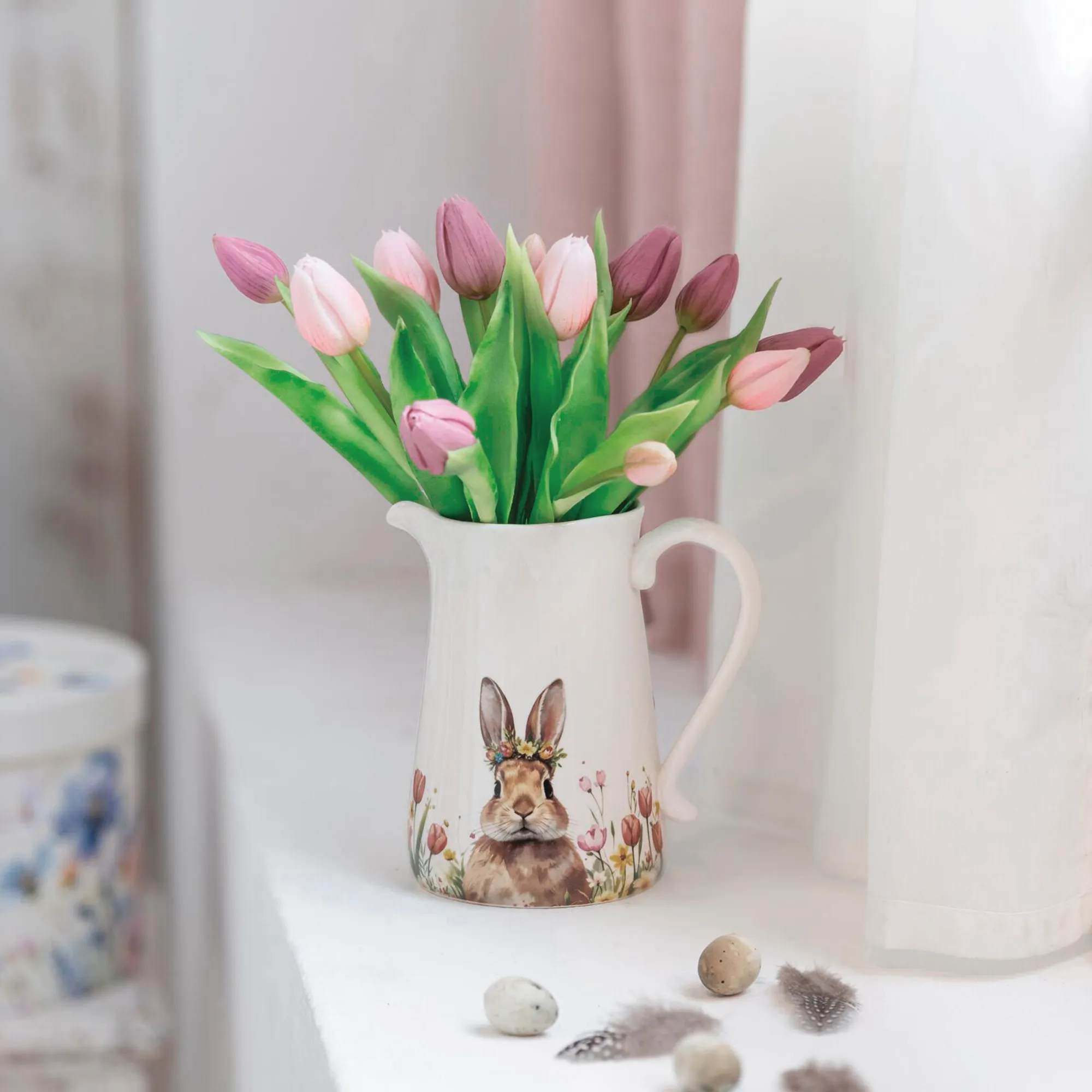 Dekovase "Häschen mit Blumenkranz"  im Frank Flechtwaren Online Shop für Hasen &amp; Co kaufen