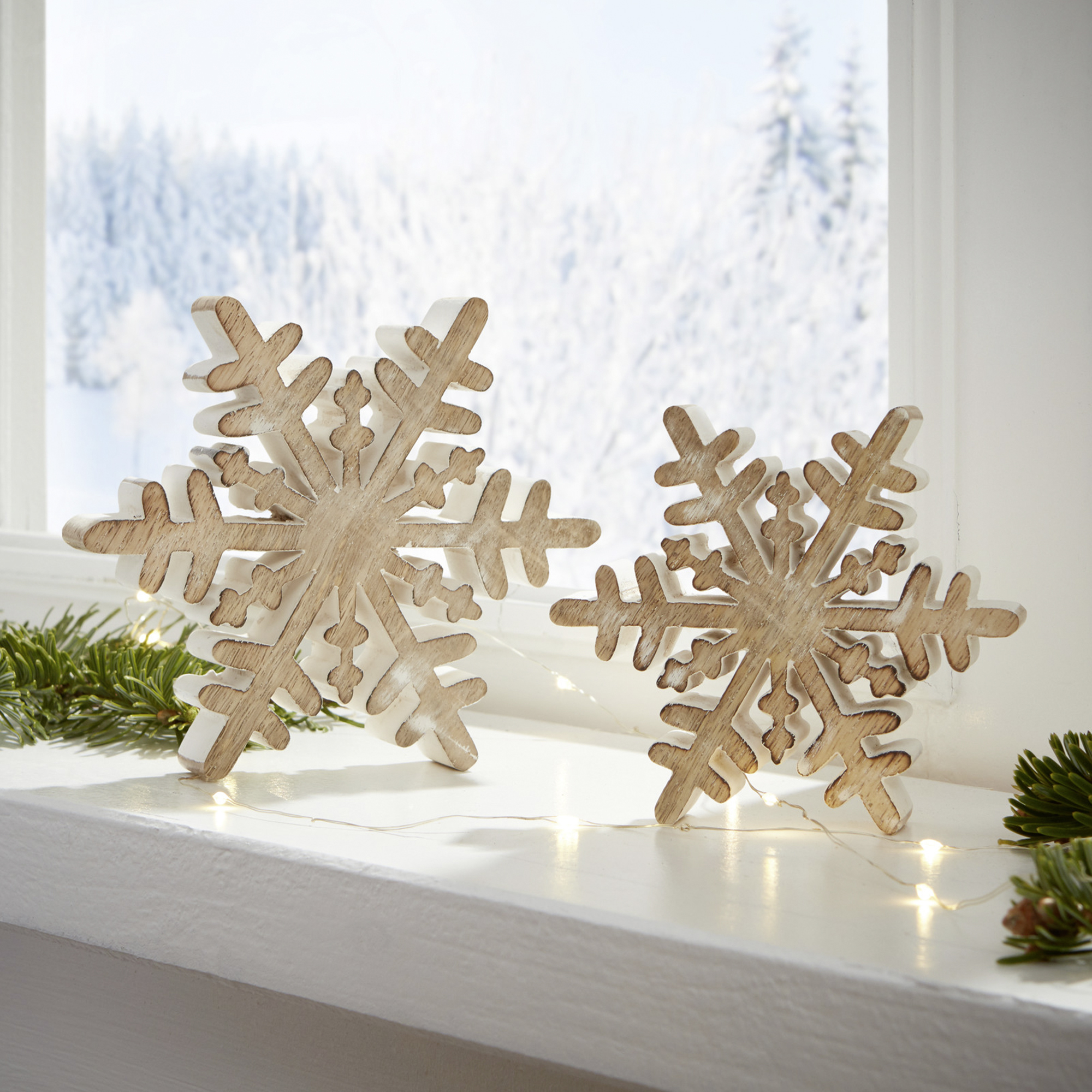 Holzdeko "Schneeflocke", 2er Set  im Frank Flechtwaren Online Shop für Sterne kaufen