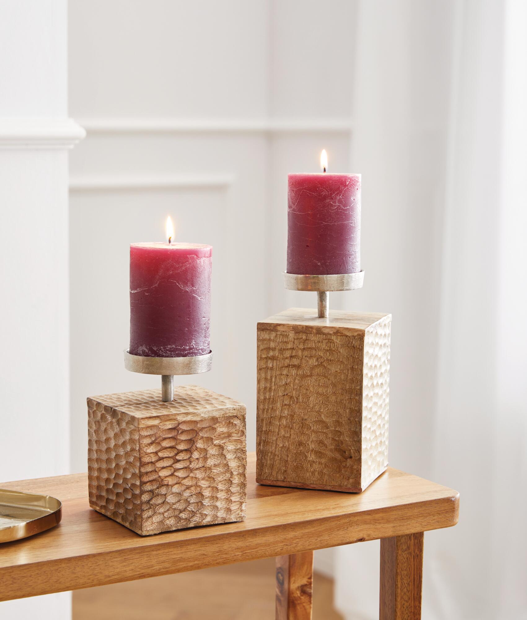 Kerzenhalter "Holzsäule", 2er Set  im Frank Flechtwaren Online Shop kaufen