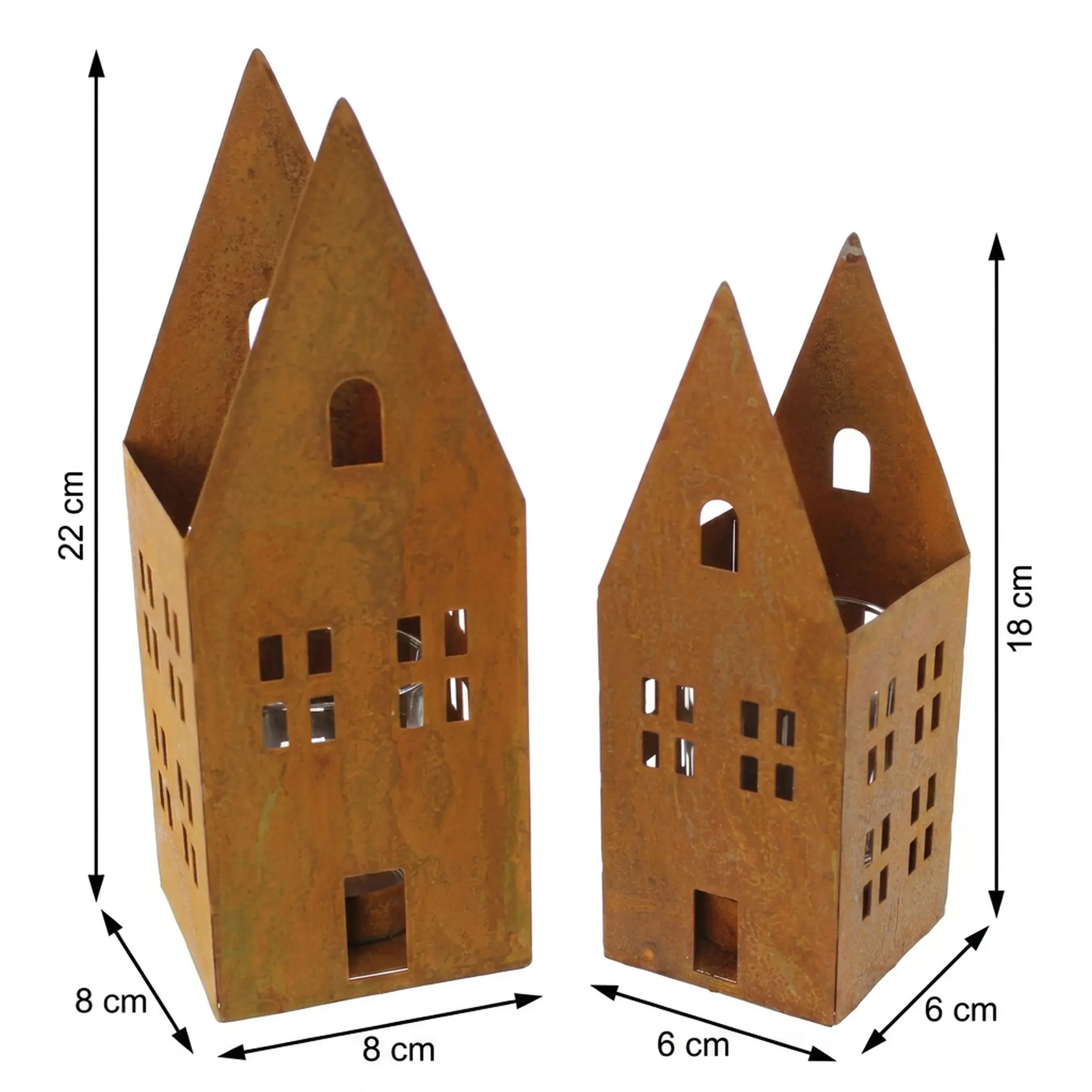 Windlicht "Rostoptik", 2er Set  im Frank Flechtwaren Online Shop für Dekohäuser kaufen