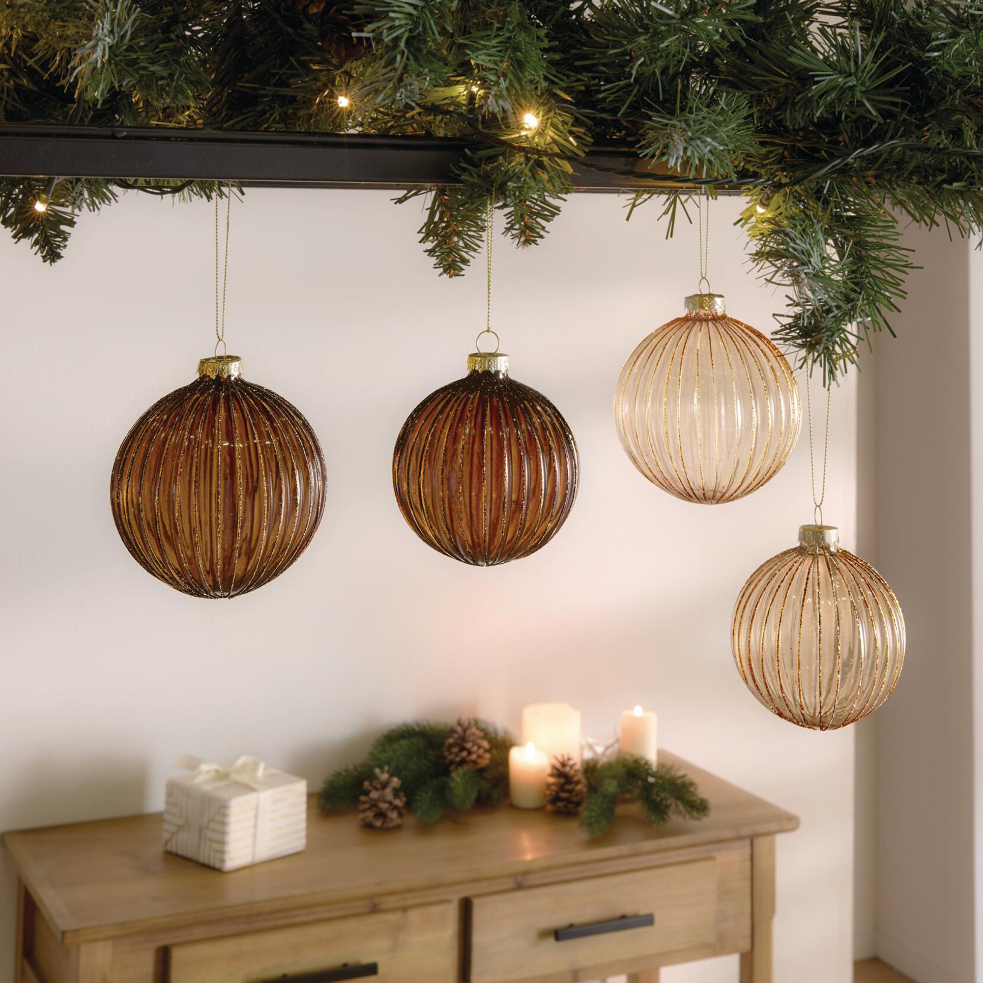 Kugel "Shiny Brown", 4er Set  im Frank Flechtwaren Online Shop kaufen