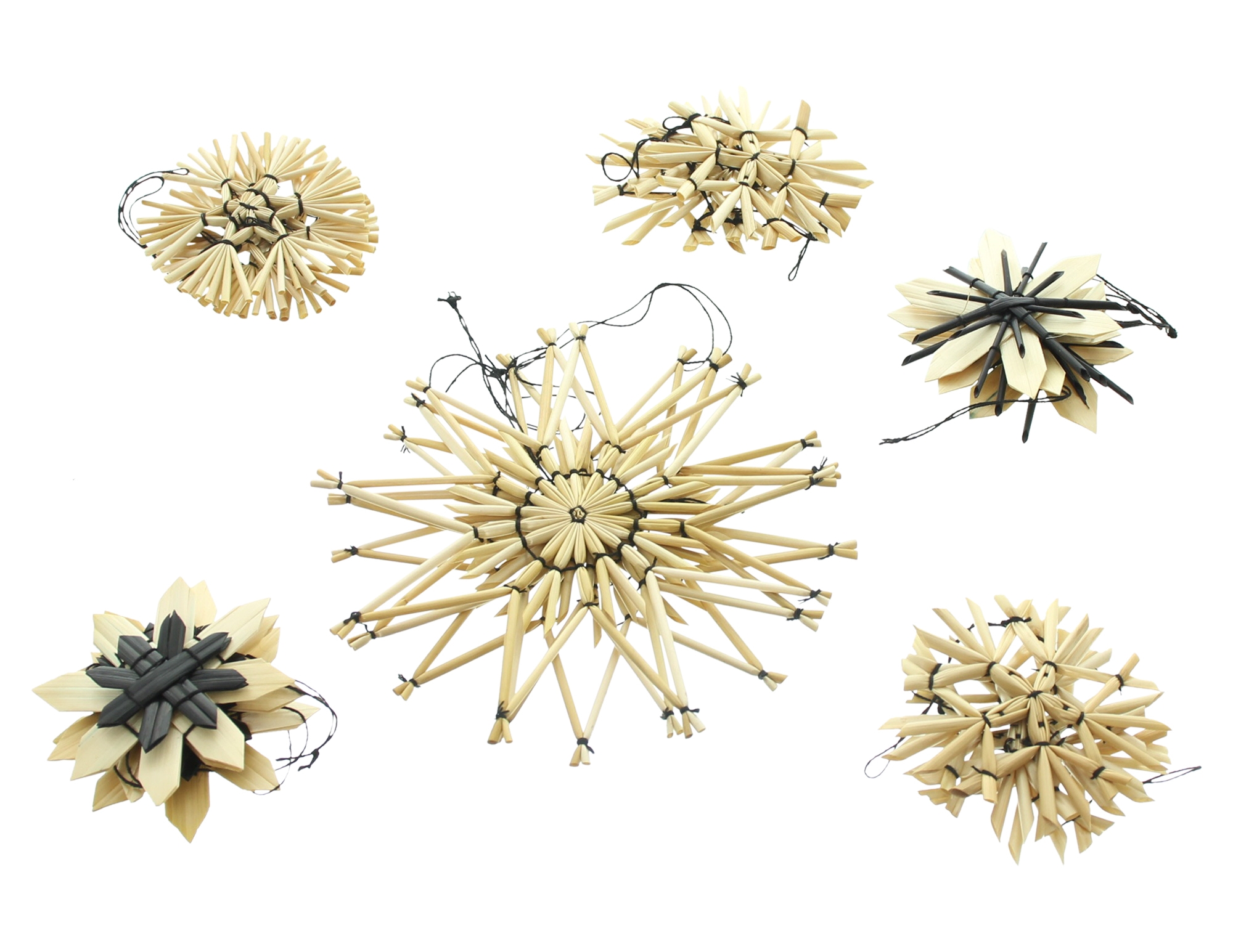 Strohsterne "Nature &amp; Black", 18er Set  im Frank Flechtwaren Online Shop für Baumschmuck kaufen