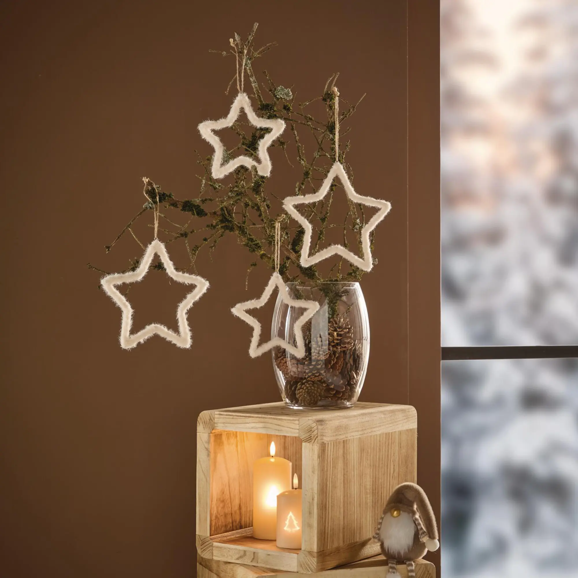 Stern-Hänger "Cozy White", 4er Set  im Frank Flechtwaren Online Shop kaufen