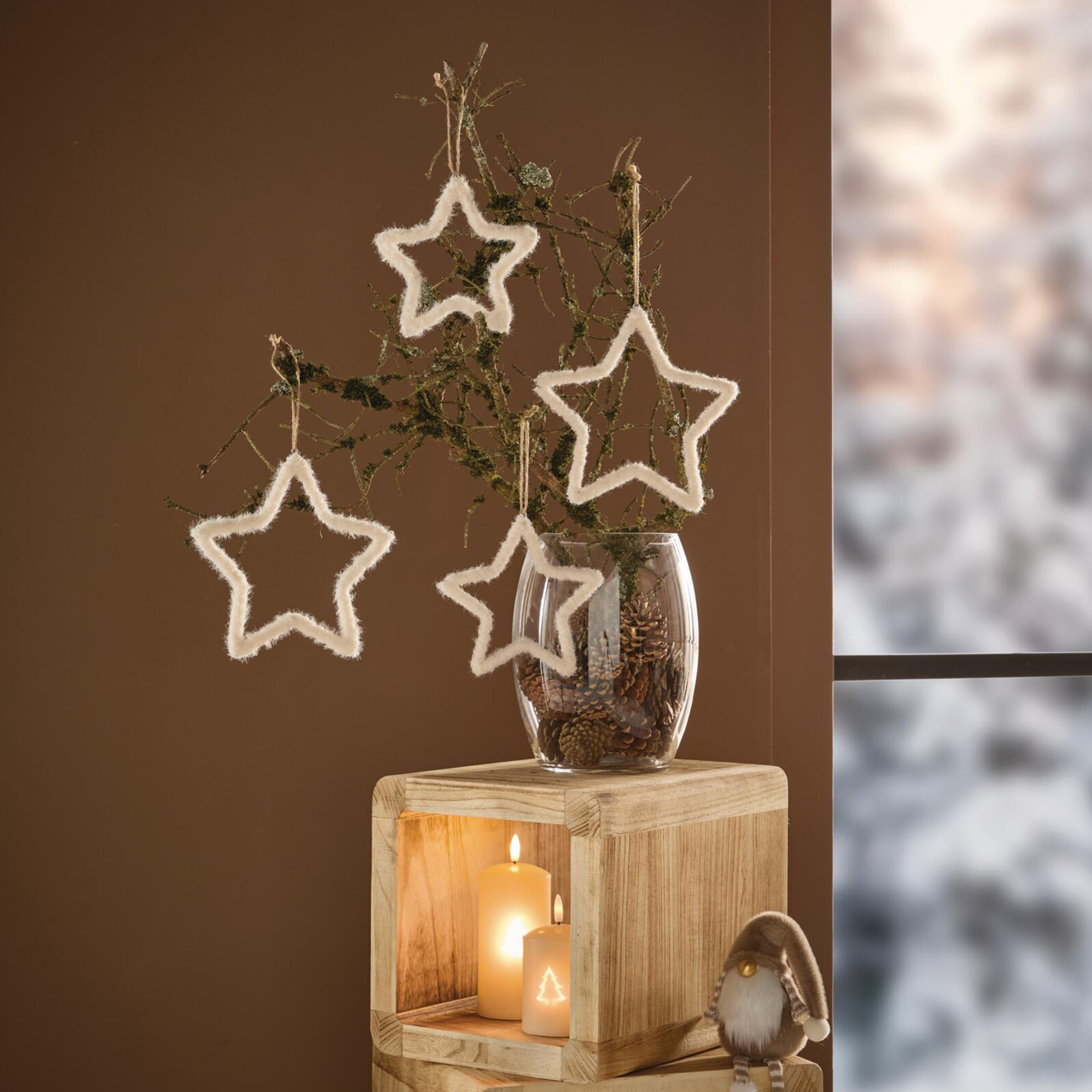 Stern-Hänger "Cozy White", 4er Set  im Frank Flechtwaren Online Shop kaufen