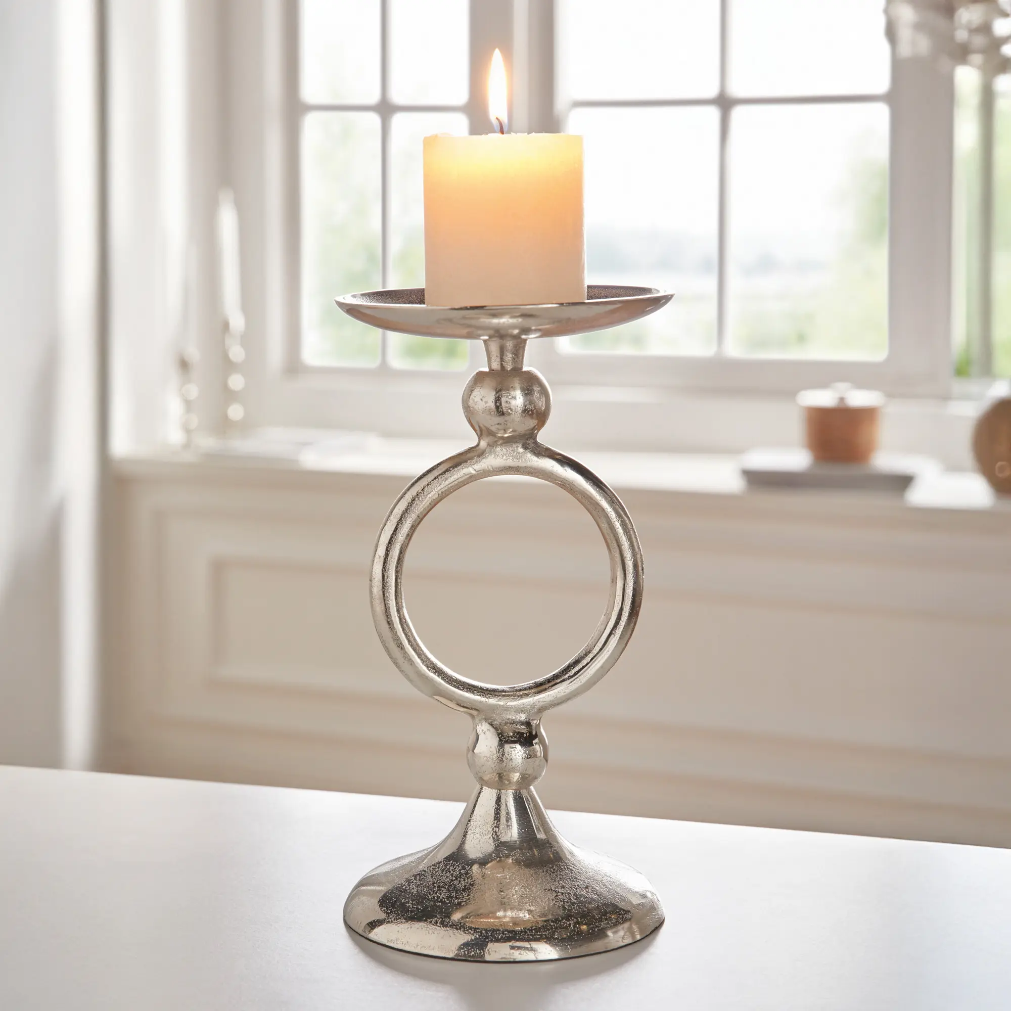 Kerzenhalter "Silver Circle"  im Frank Flechtwaren Online Shop kaufen