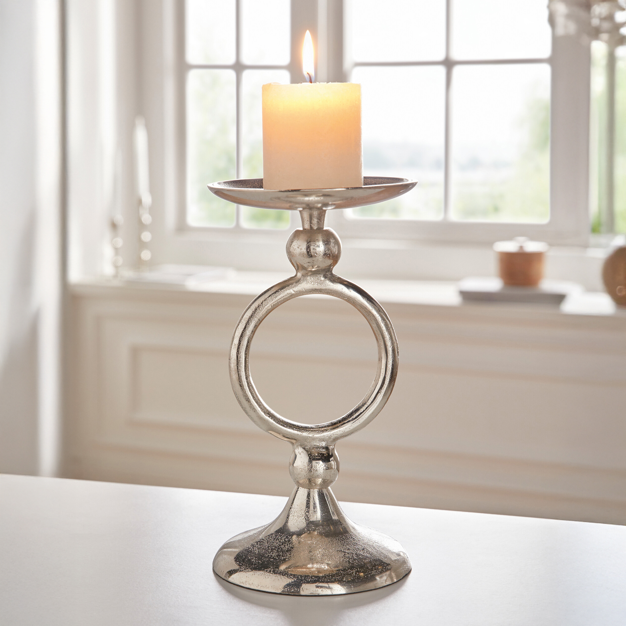 Kerzenhalter "Silver Circle"  im Frank Flechtwaren Online Shop kaufen