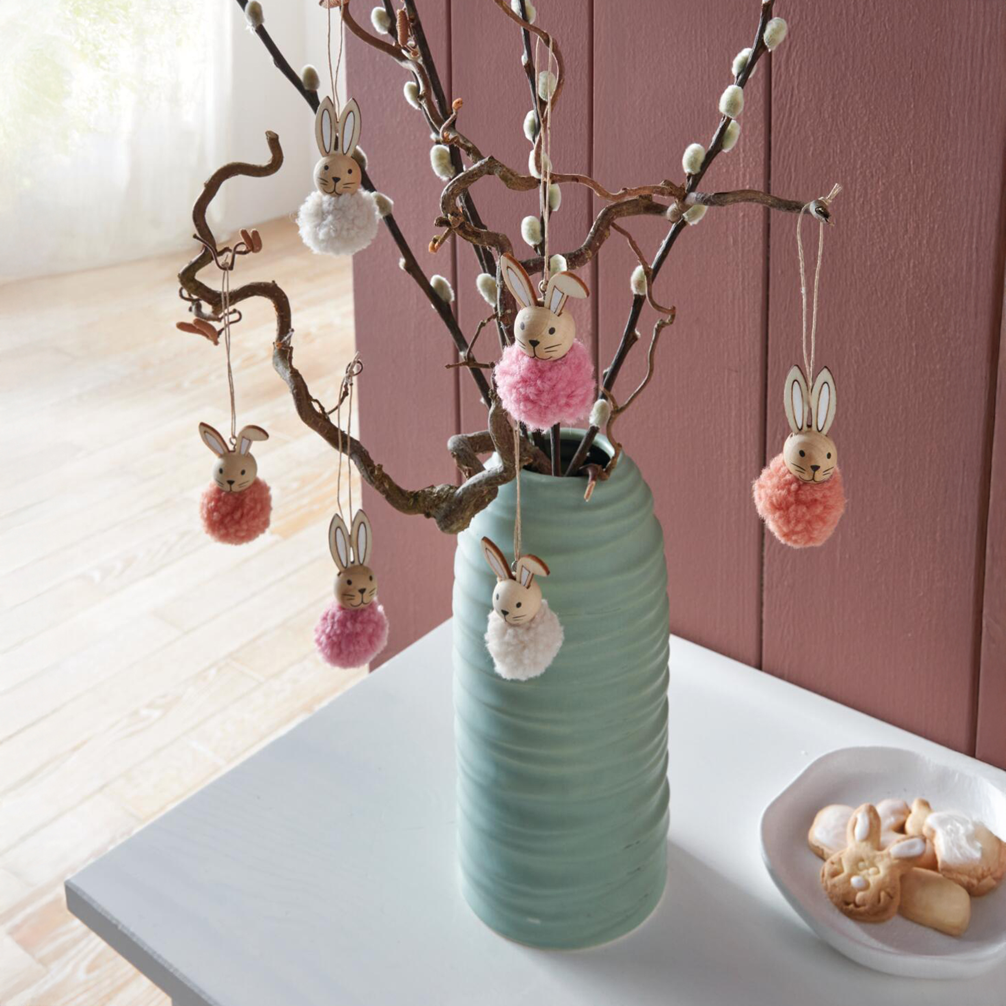 Osterhänger "Plüschhäschen", 6er Set  im Frank Flechtwaren Online Shop kaufen