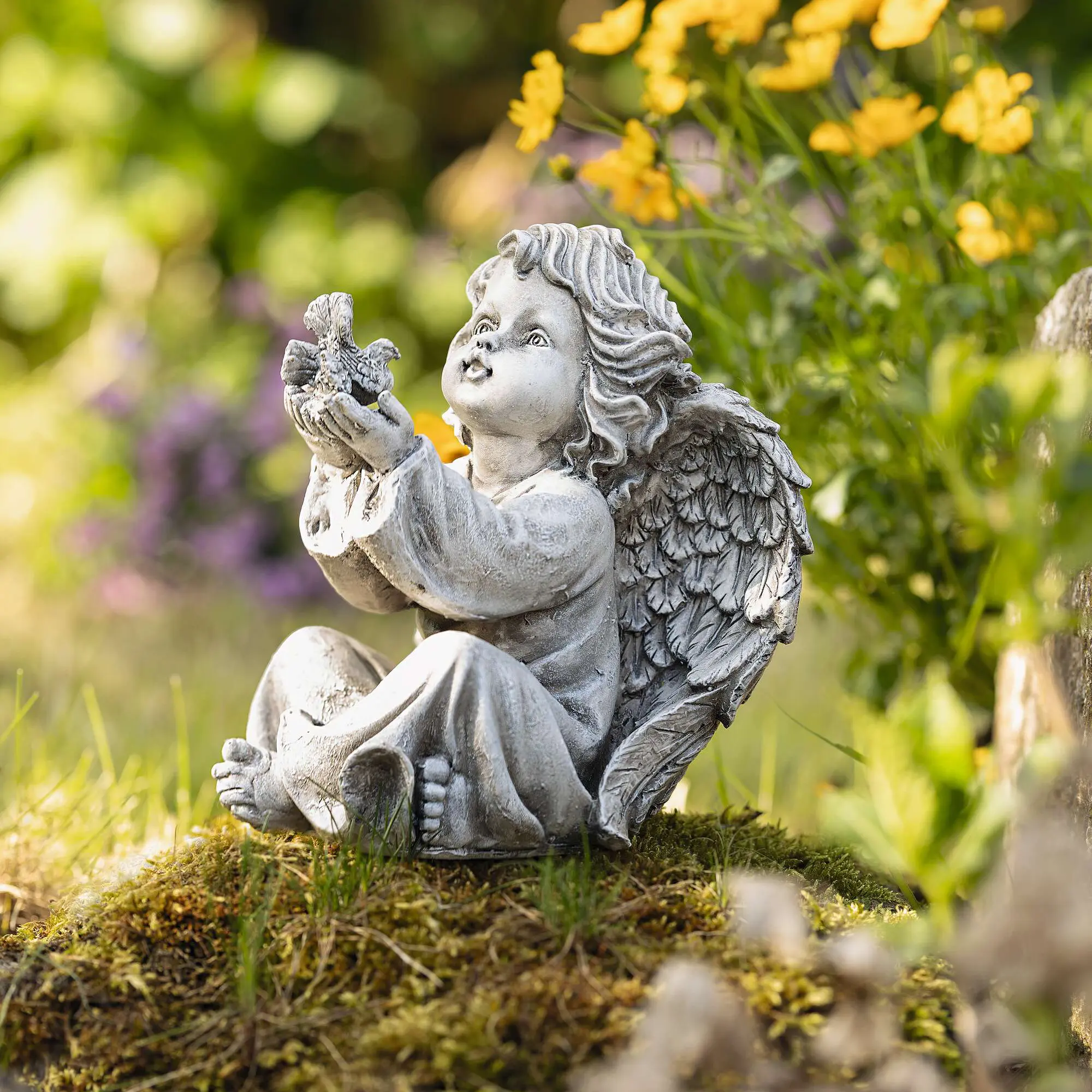 Figur "Engel mit Vogel"  im Frank Flechtwaren Online Shop kaufen