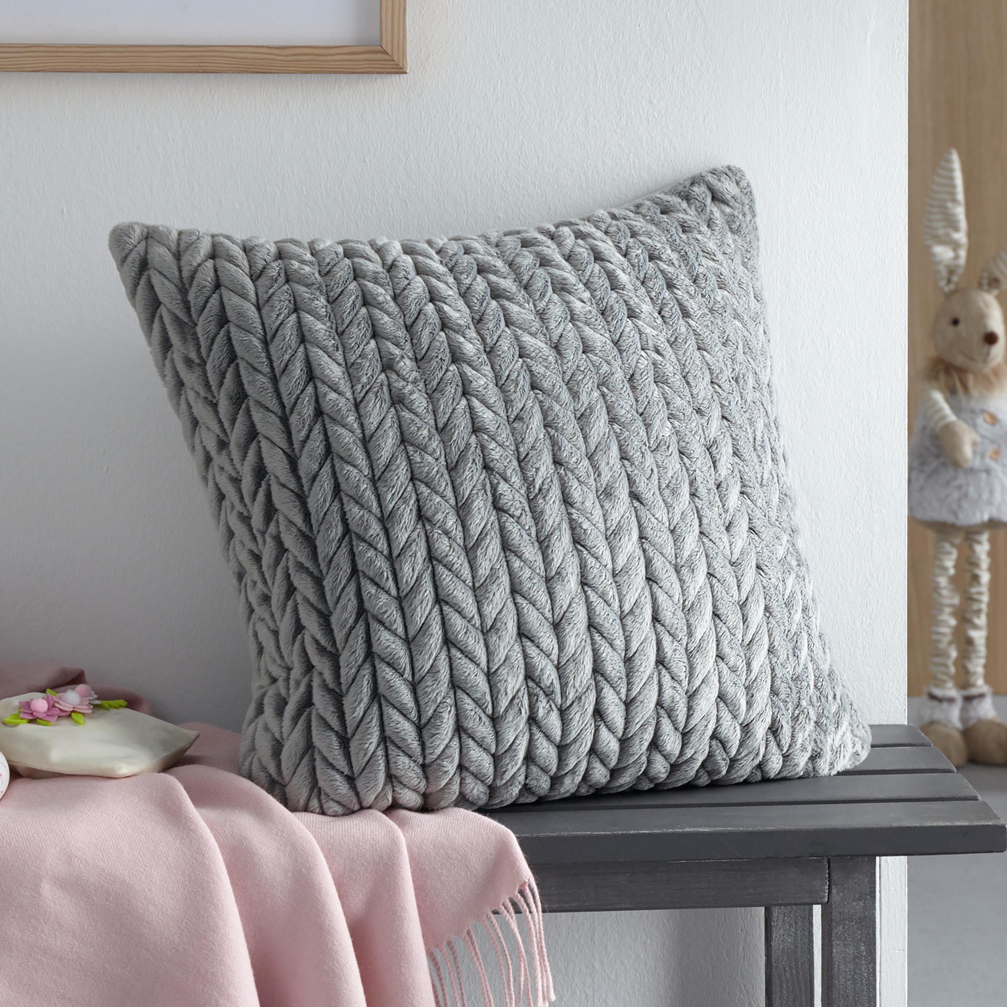 Kissenhülle "Zopfmuster", grau  im Frank Flechtwaren Online Shop kaufen
