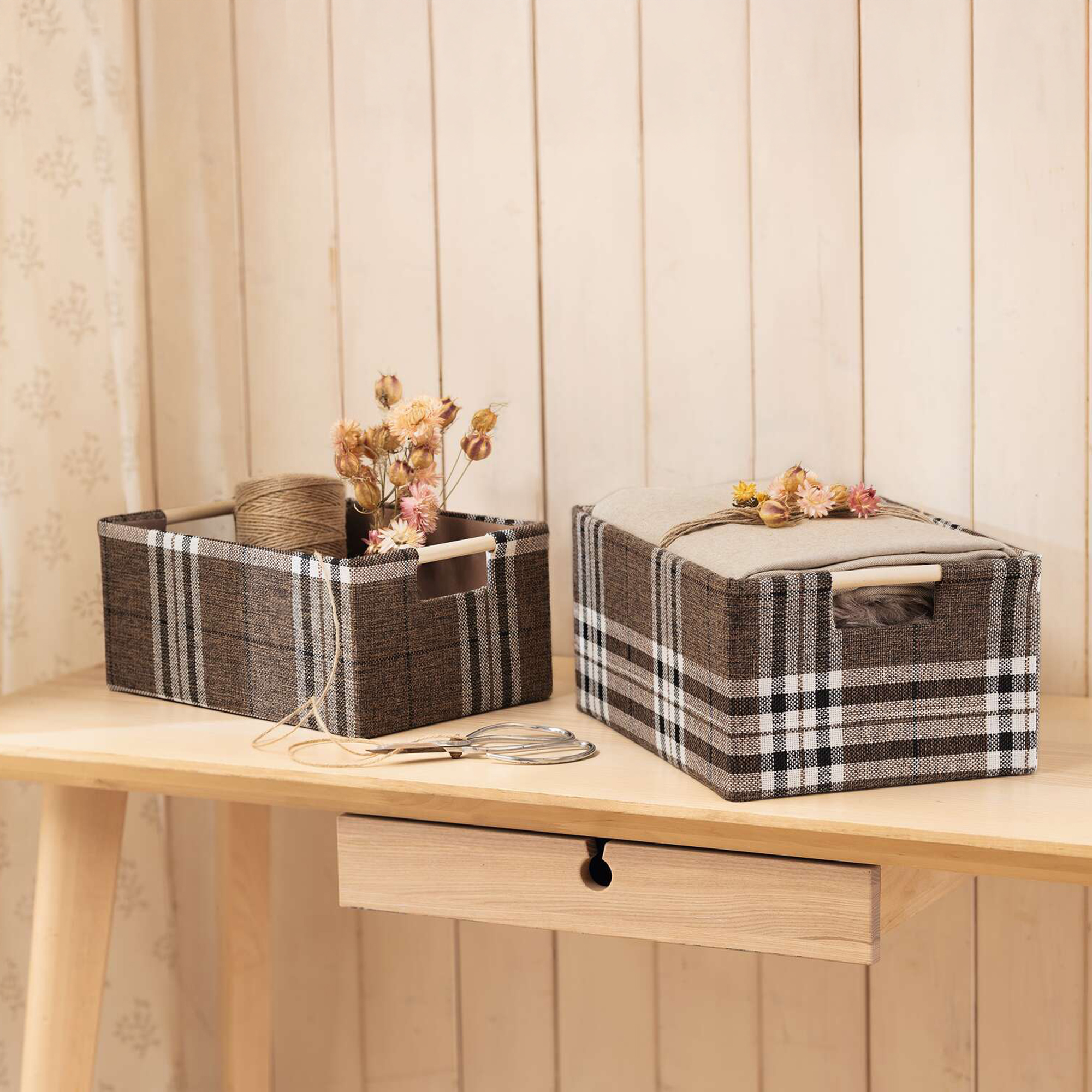 Füllkorb "Karo-Style", 2er Set  im Frank Flechtwaren Online Shop kaufen