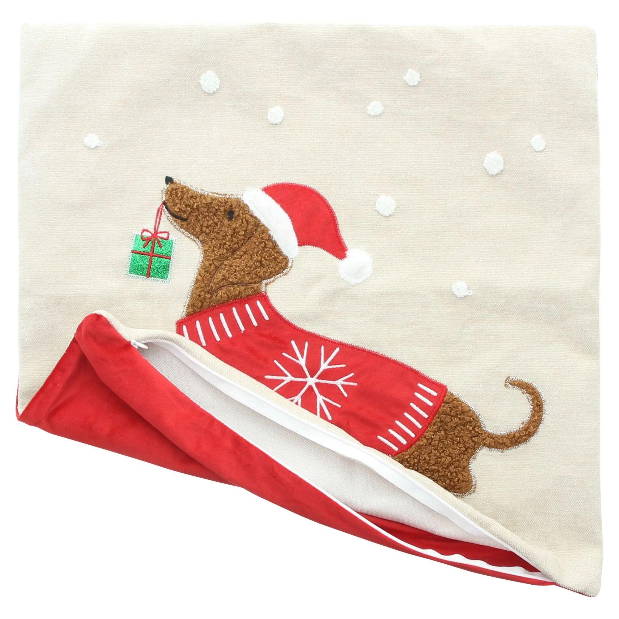 Kissenhülle "Weihnachtsdackel"  im Frank Flechtwaren Online Shop für Weihnachtliche Kissen &amp; Kissenhüllen kaufen