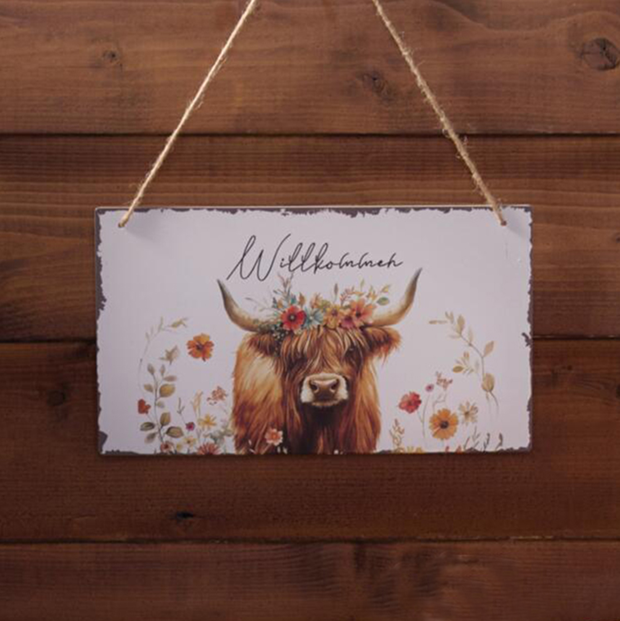 Schild "Stier mit Blumenkranz"  im Frank Flechtwaren Online Shop kaufen