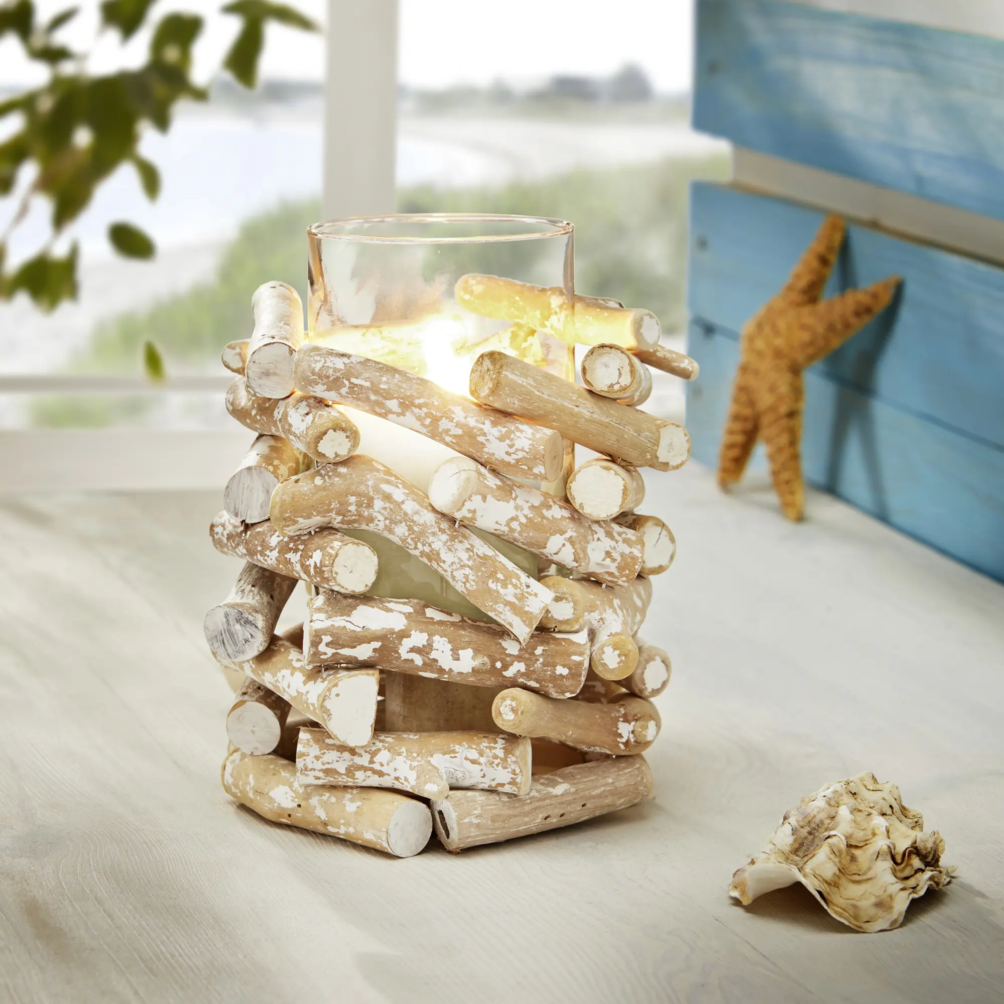 Windlicht "Holzstückchen"  im Frank Flechtwaren Online Shop kaufen