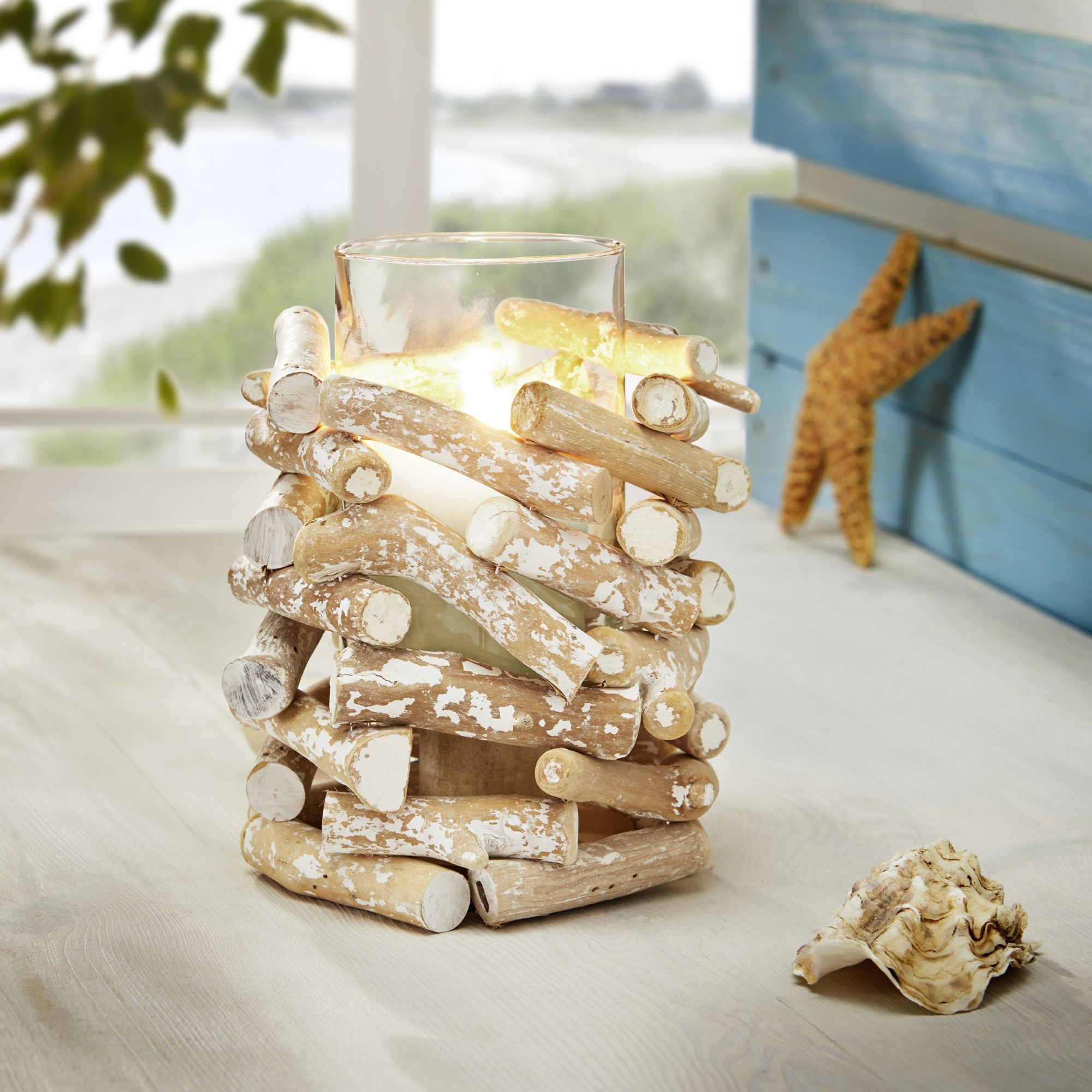 Windlicht "Holzstückchen"  im Frank Flechtwaren Online Shop kaufen