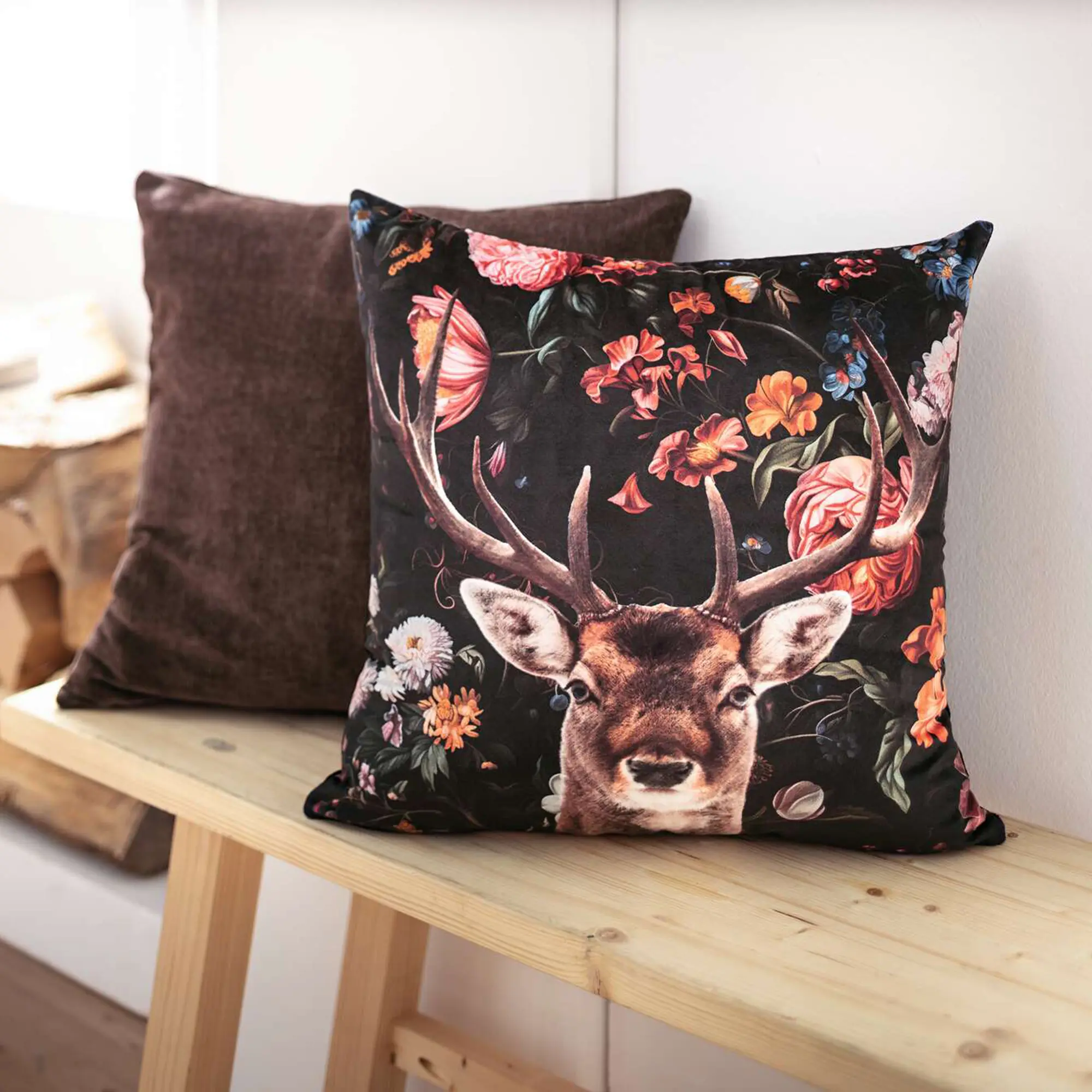 Kissenhülle "Blumenhirsch"  im Frank Flechtwaren Online Shop kaufen