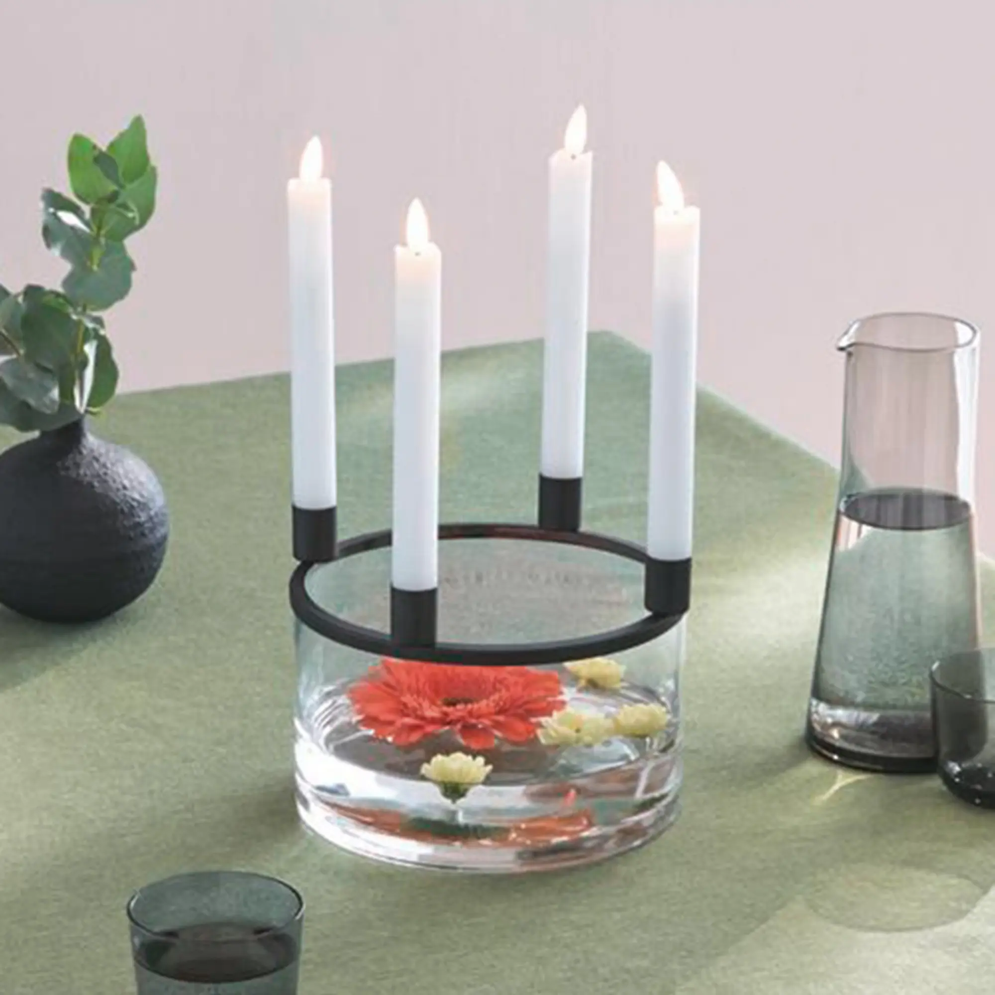 Schale "Clear" mit Stabkerzenhalter  im Frank Flechtwaren Online Shop für Herbstliche Dekoschalen kaufen