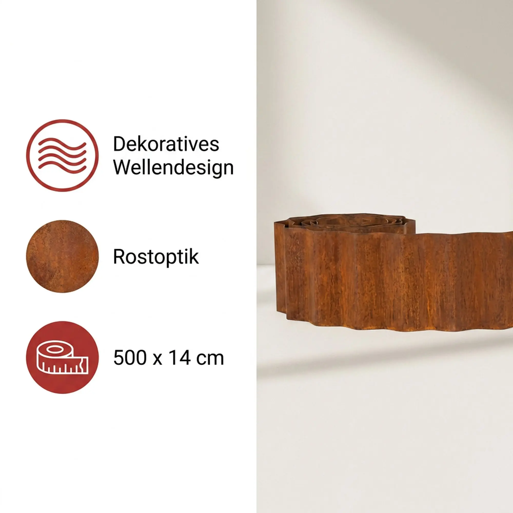 Beetbegrenzung "Welle"  im Frank Flechtwaren Online Shop für Rostdeko für Ihren Garten kaufen