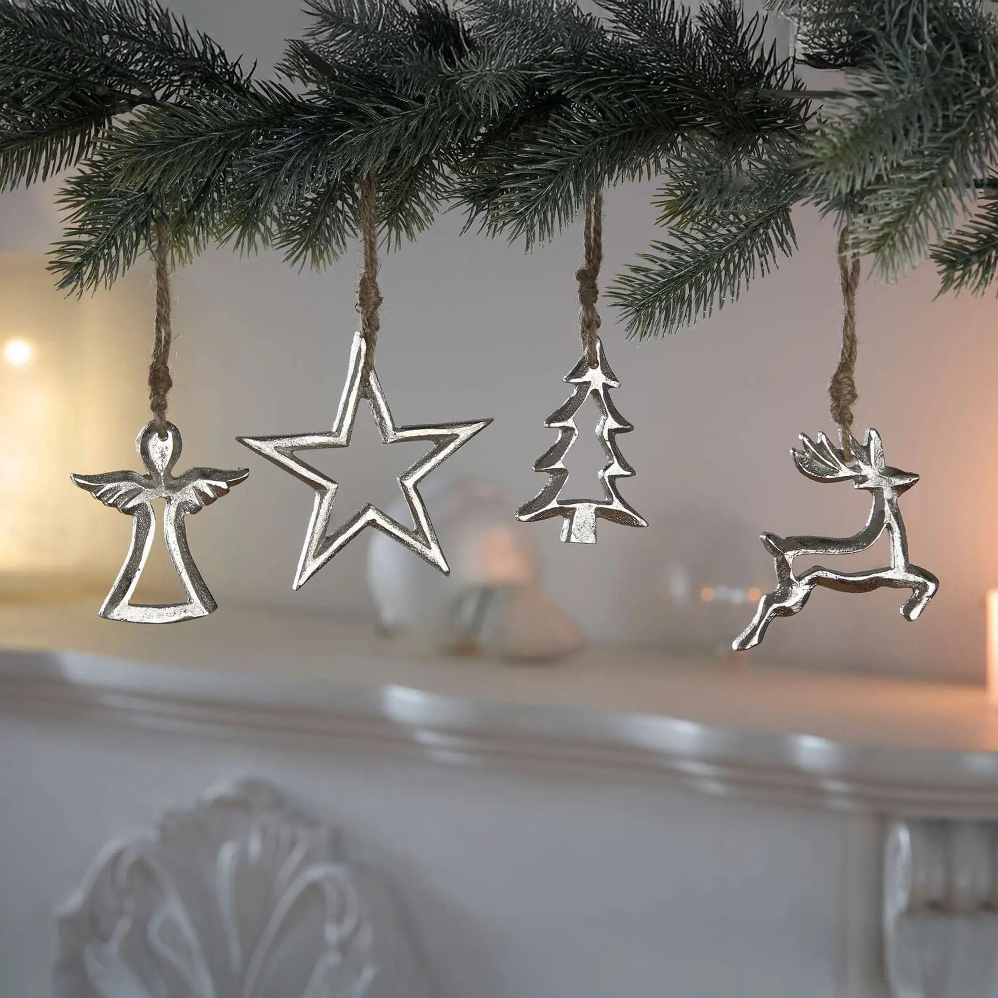 Hänger "Silberweihnacht", 4er Set  im Frank Flechtwaren Online Shop für Weihnachten kaufen