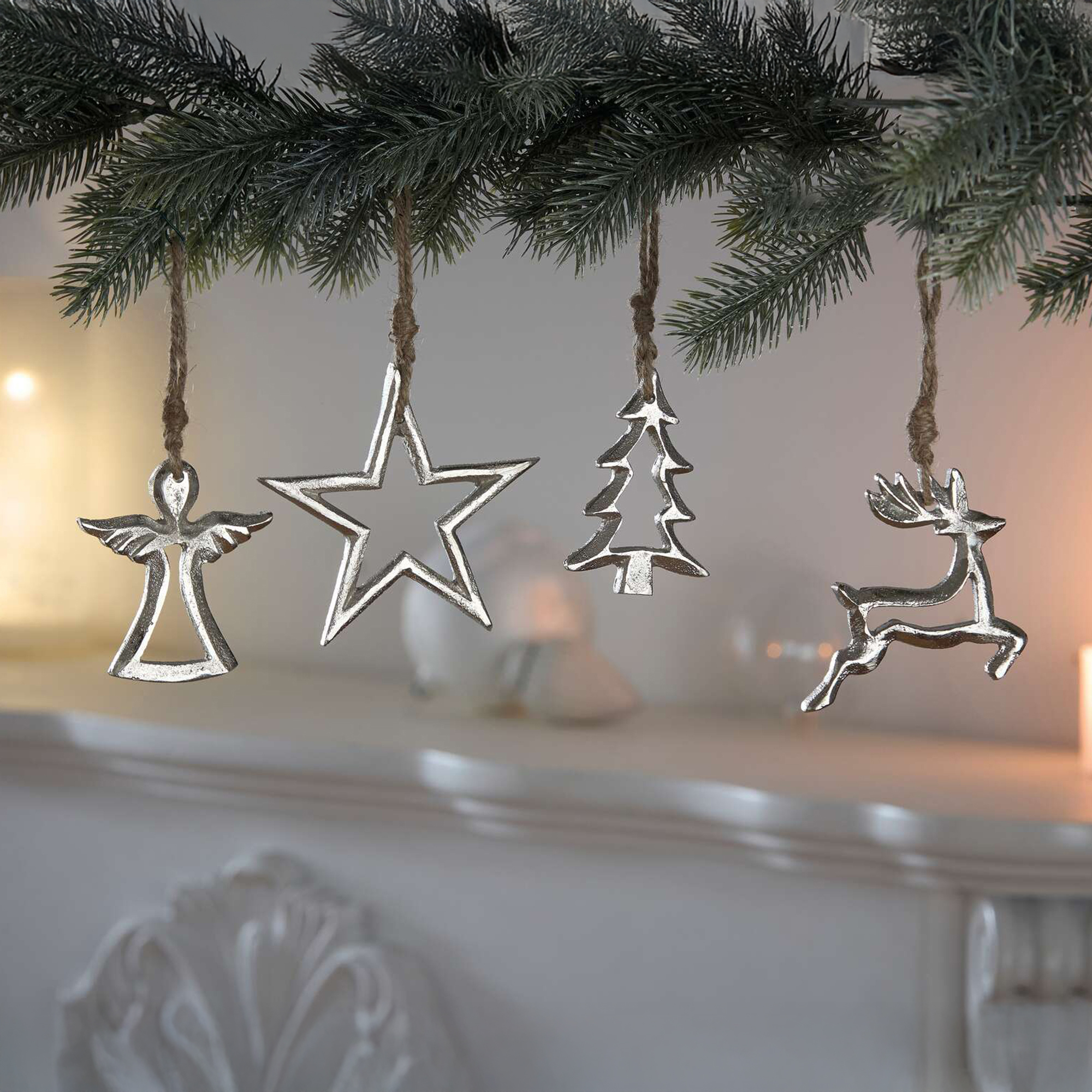 Hänger "Silberweihnacht", 4er Set  im Frank Flechtwaren Online Shop für Weihnachten kaufen