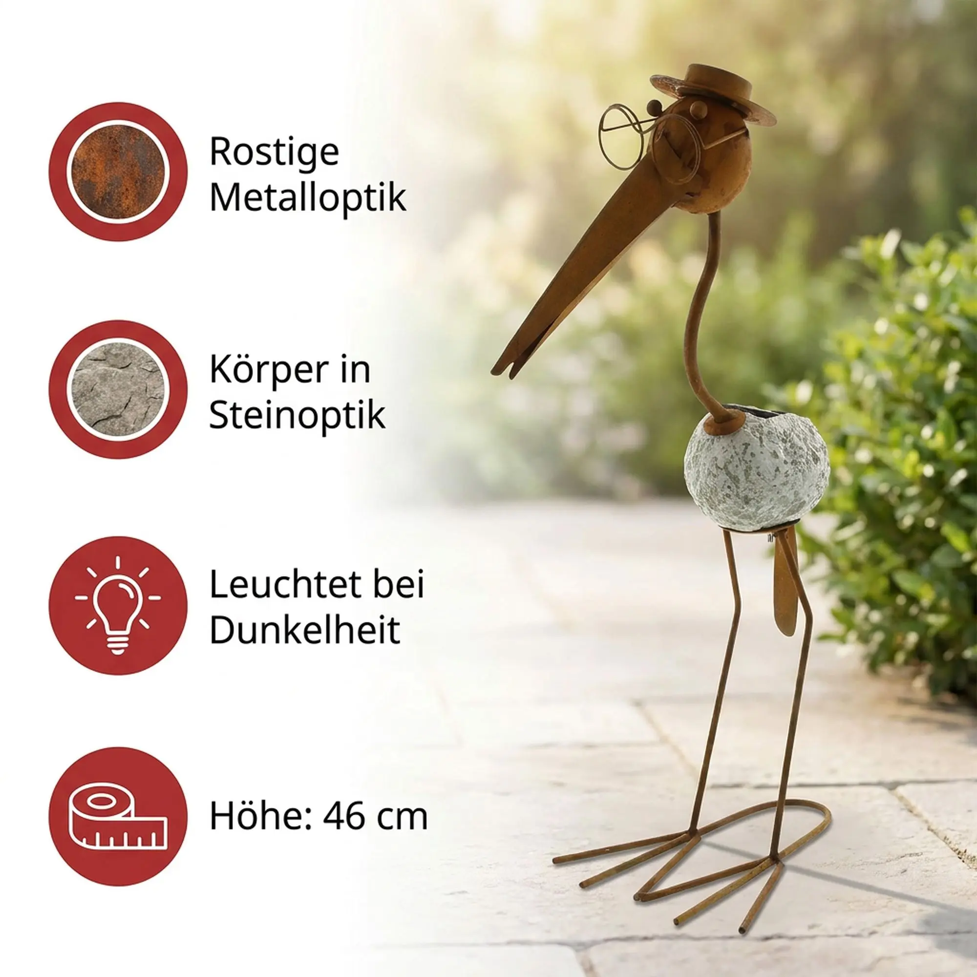 Solar-Vogel "Rost"  im Frank Flechtwaren Online Shop für Rostdeko für Ihren Garten kaufen