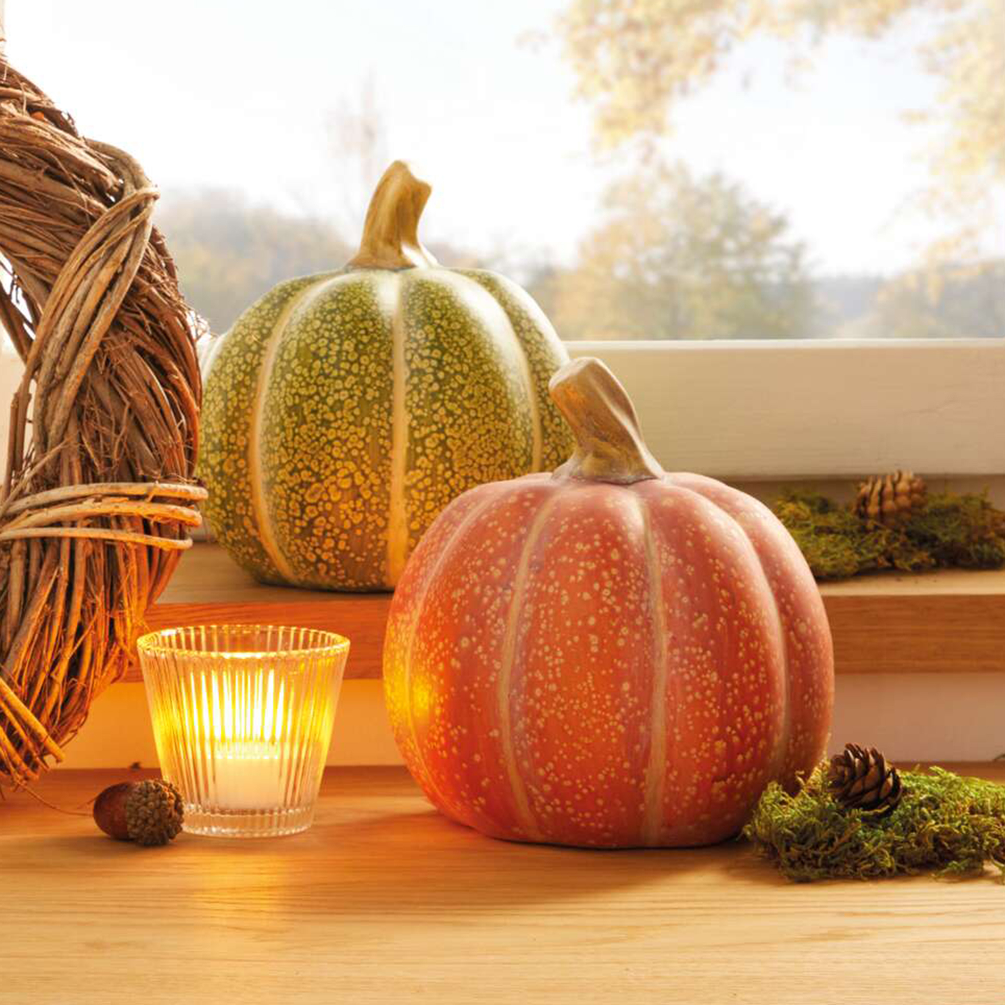 Kürbis "Orange &amp; Grün", 2er Set  im Frank Flechtwaren Online Shop für Titelserie Herbst/Winter kaufen