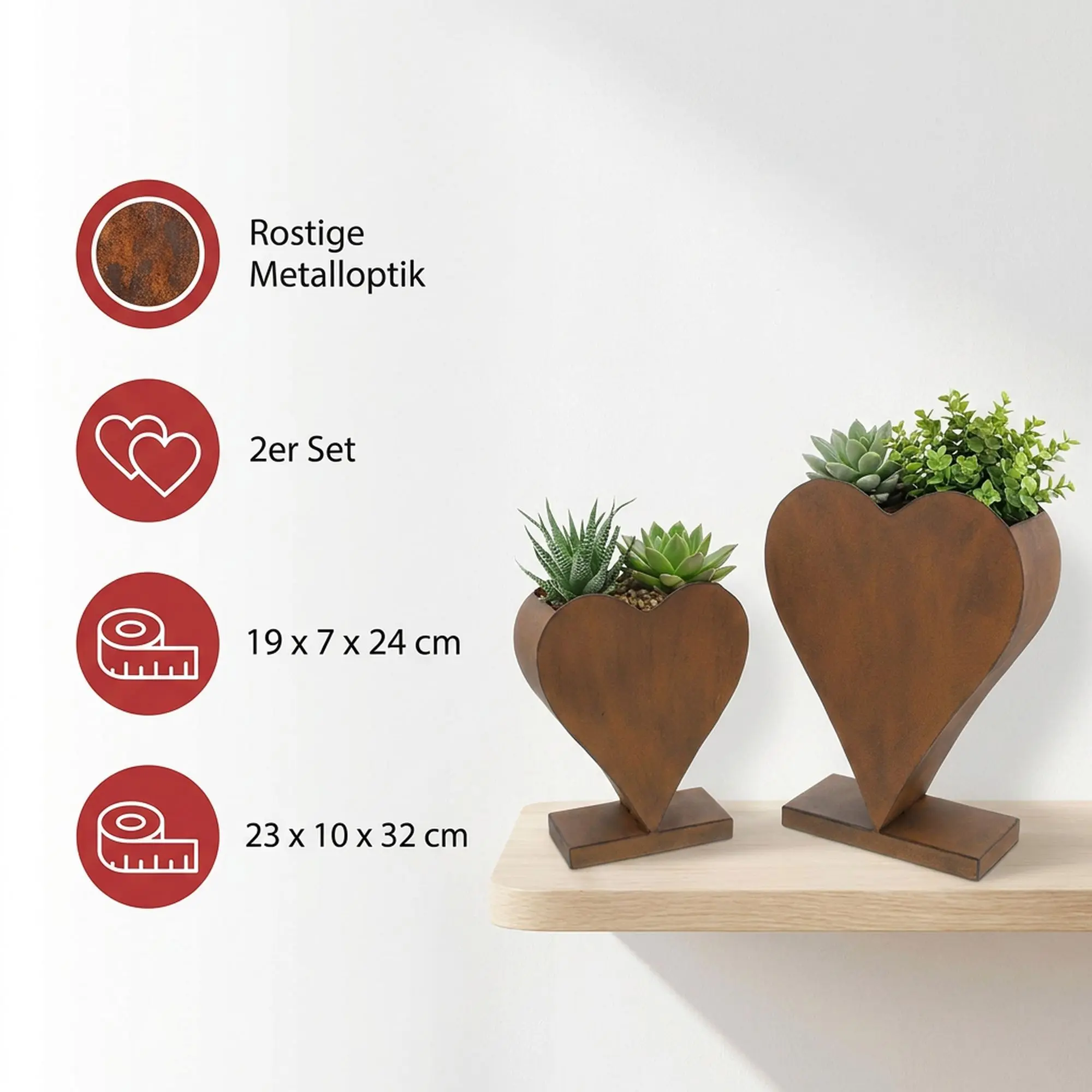 Pflanzer "Rostherz", stehend, 2er Set  im Frank Flechtwaren Online Shop für Bunter Ostergarten kaufen