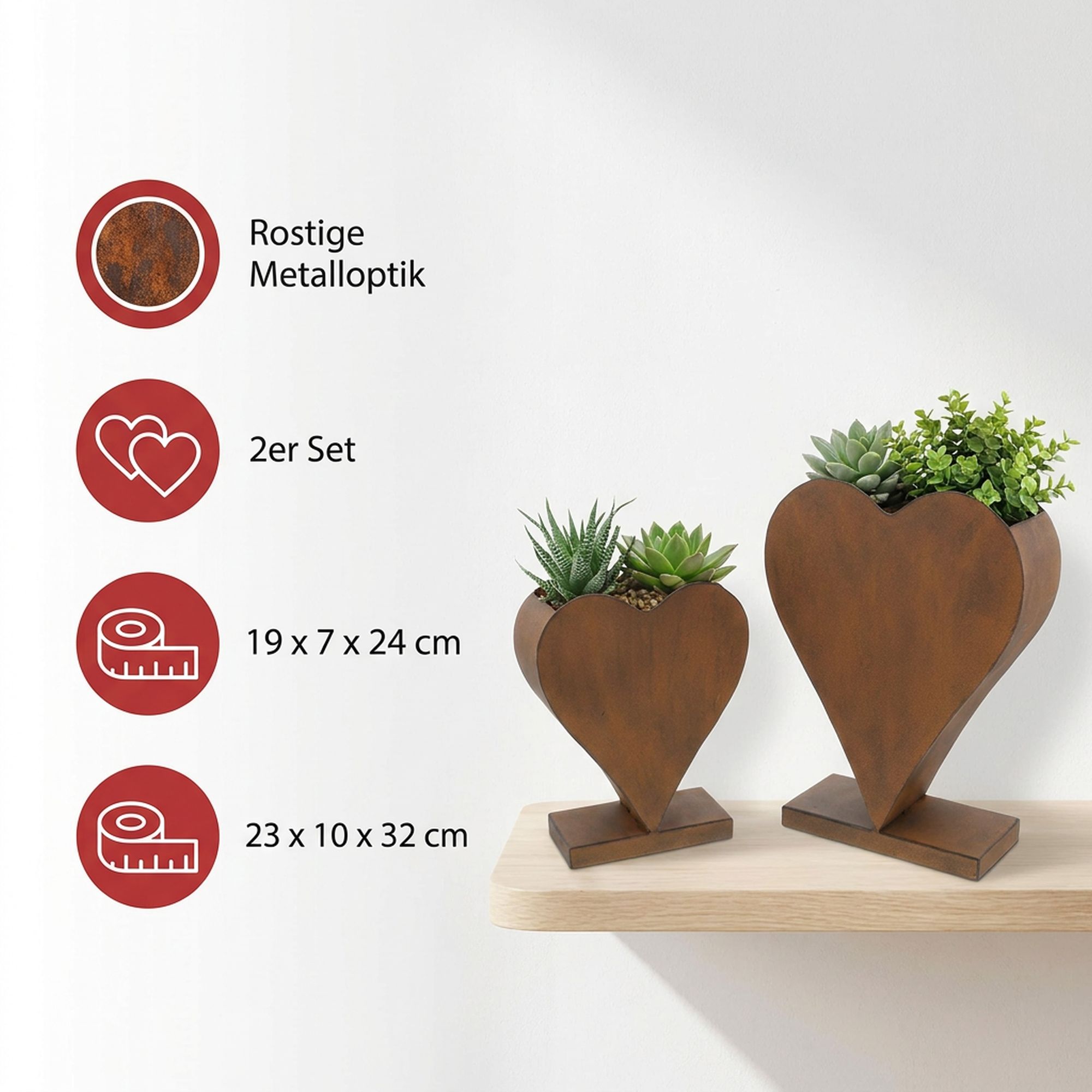 Pflanzer "Rostherz", stehend, 2er Set  im Frank Flechtwaren Online Shop für Bunter Ostergarten kaufen