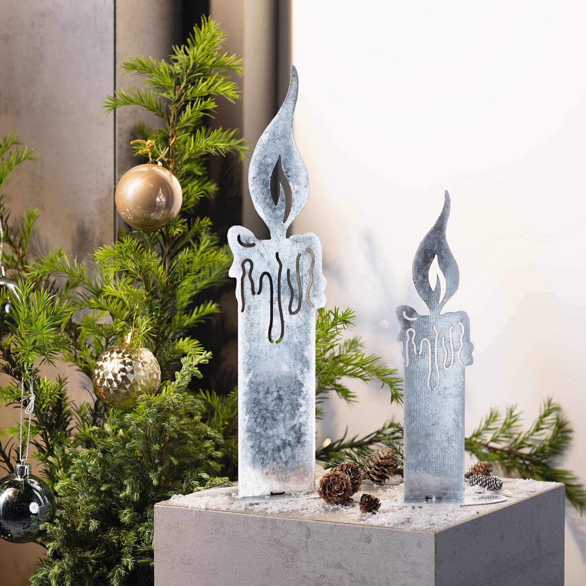 Kerze "Silber", 2er Set  im Frank Flechtwaren Online Shop kaufen