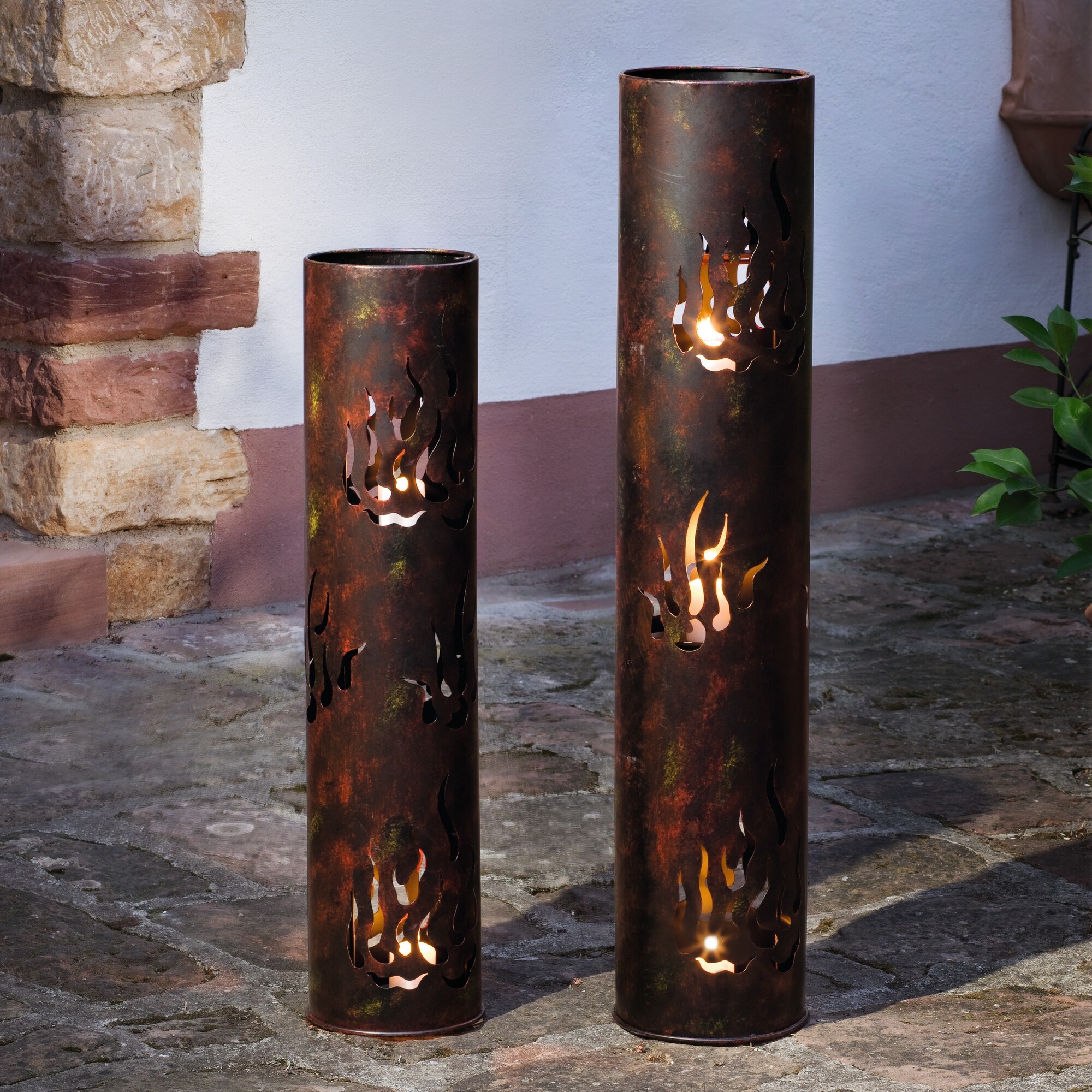 Windlicht-Säule "Flammen", 2er Set  im Frank Flechtwaren Online Shop kaufen