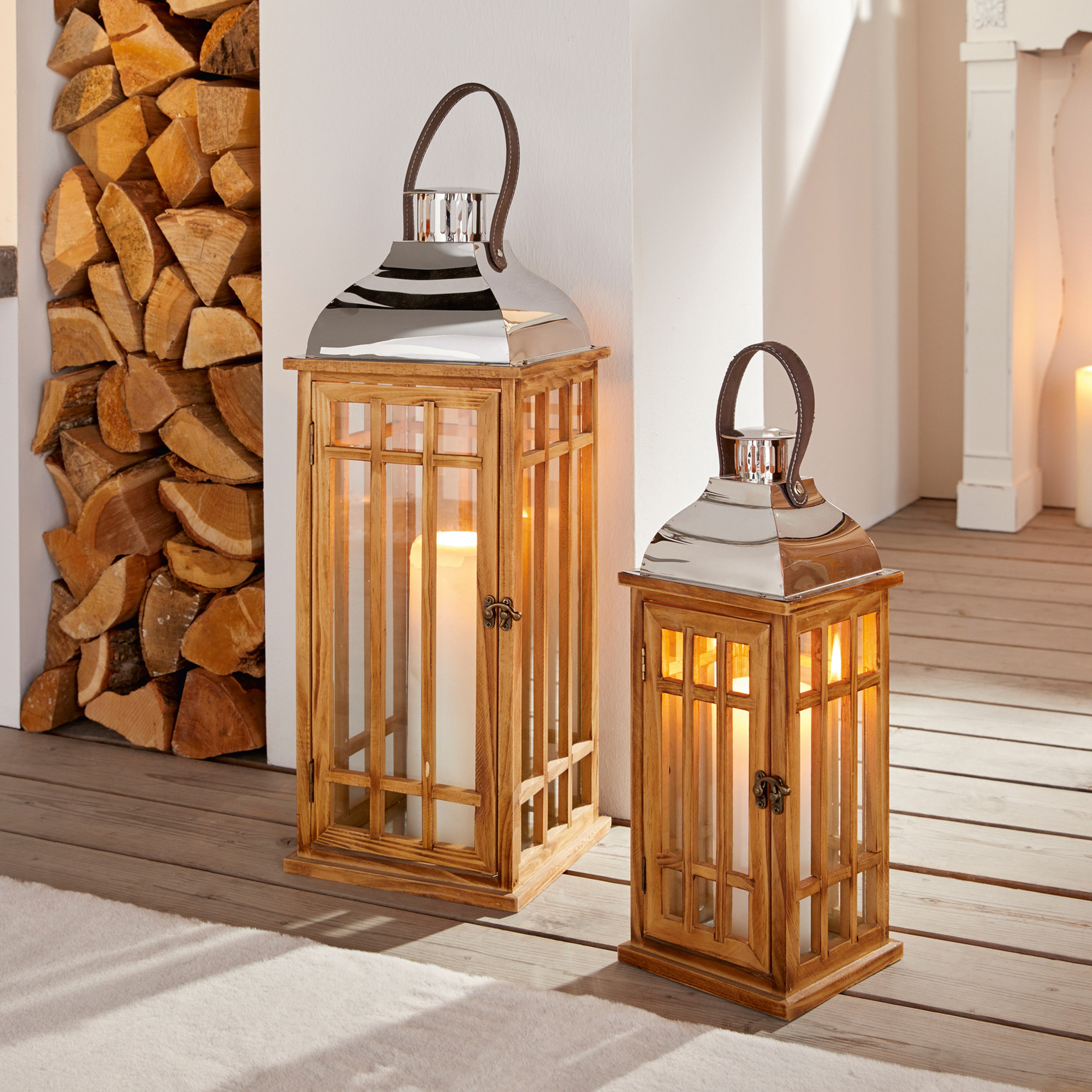 Laterne "Wood", groß  im Frank Flechtwaren Online Shop kaufen