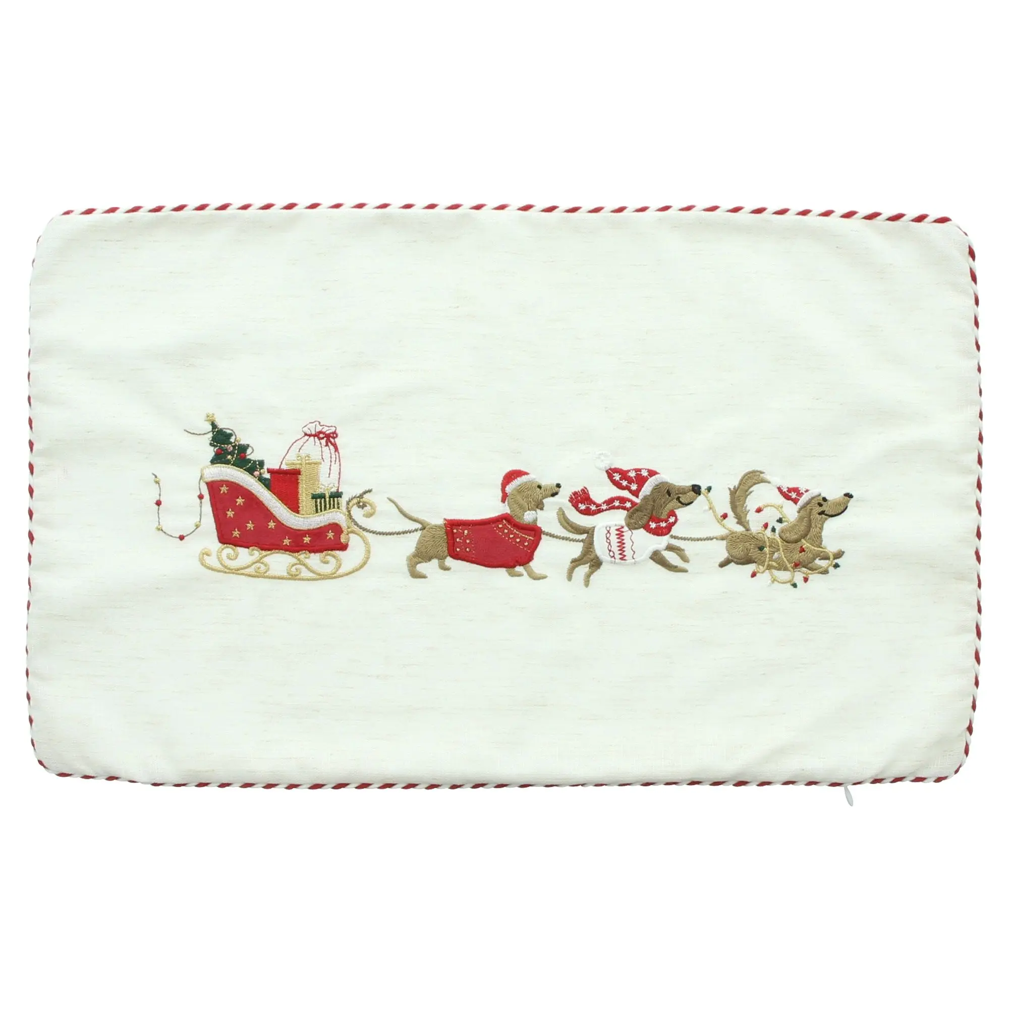 Kissenhülle "Dackelschlitten"  im Frank Flechtwaren Online Shop für Weihnachtliche Kissen &amp; Kissenhüllen kaufen