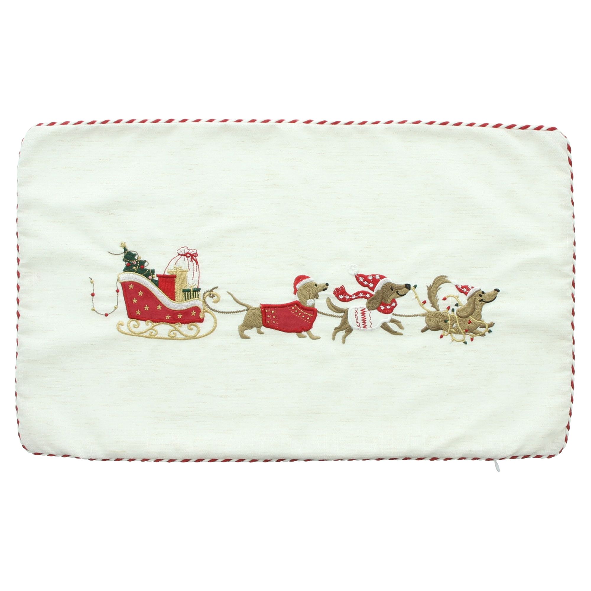 Kissenhülle "Dackelschlitten"  im Frank Flechtwaren Online Shop für Weihnachtliche Kissen &amp; Kissenhüllen kaufen