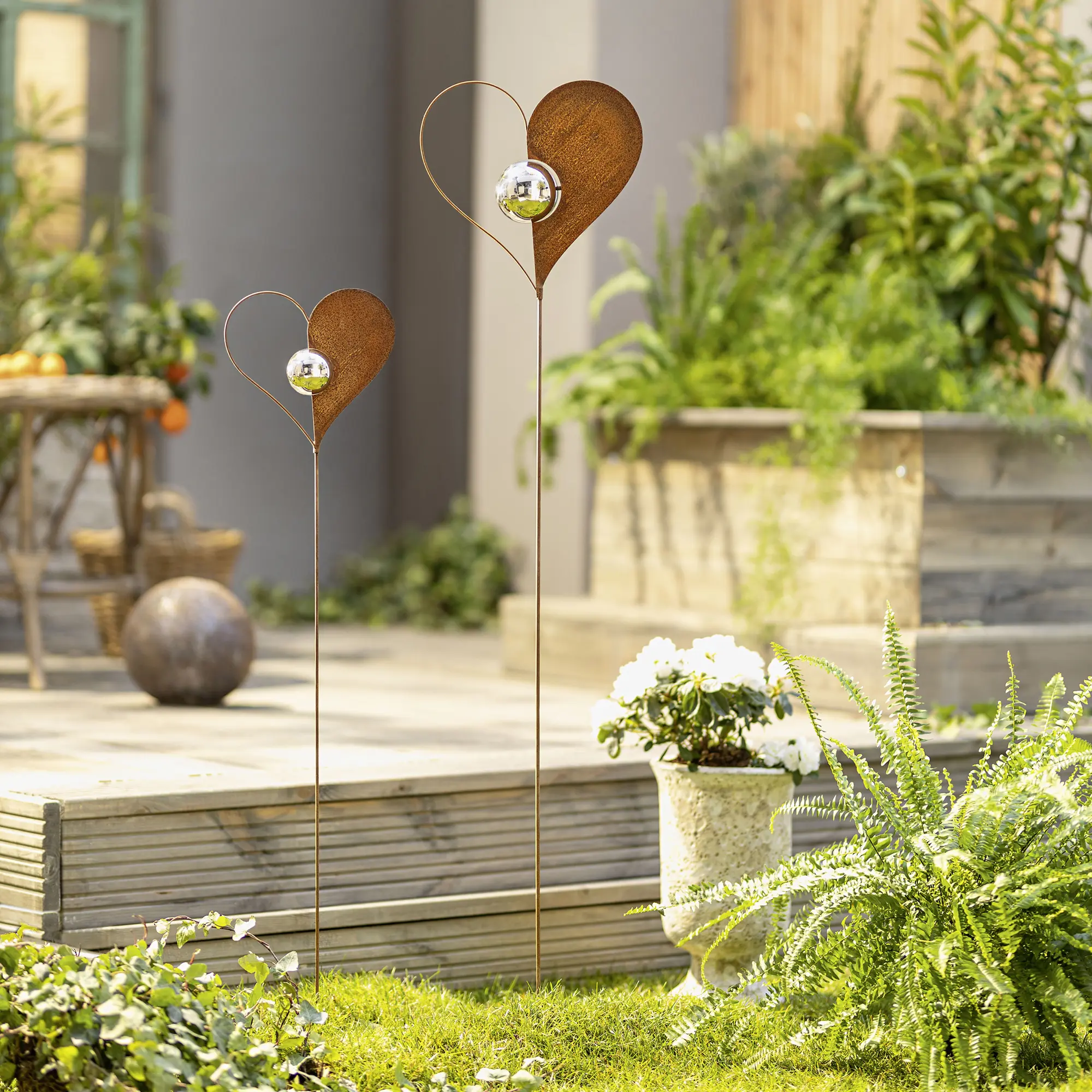 Gartenstecker "Kugelherz", 2er Set  im Frank Flechtwaren Online Shop kaufen