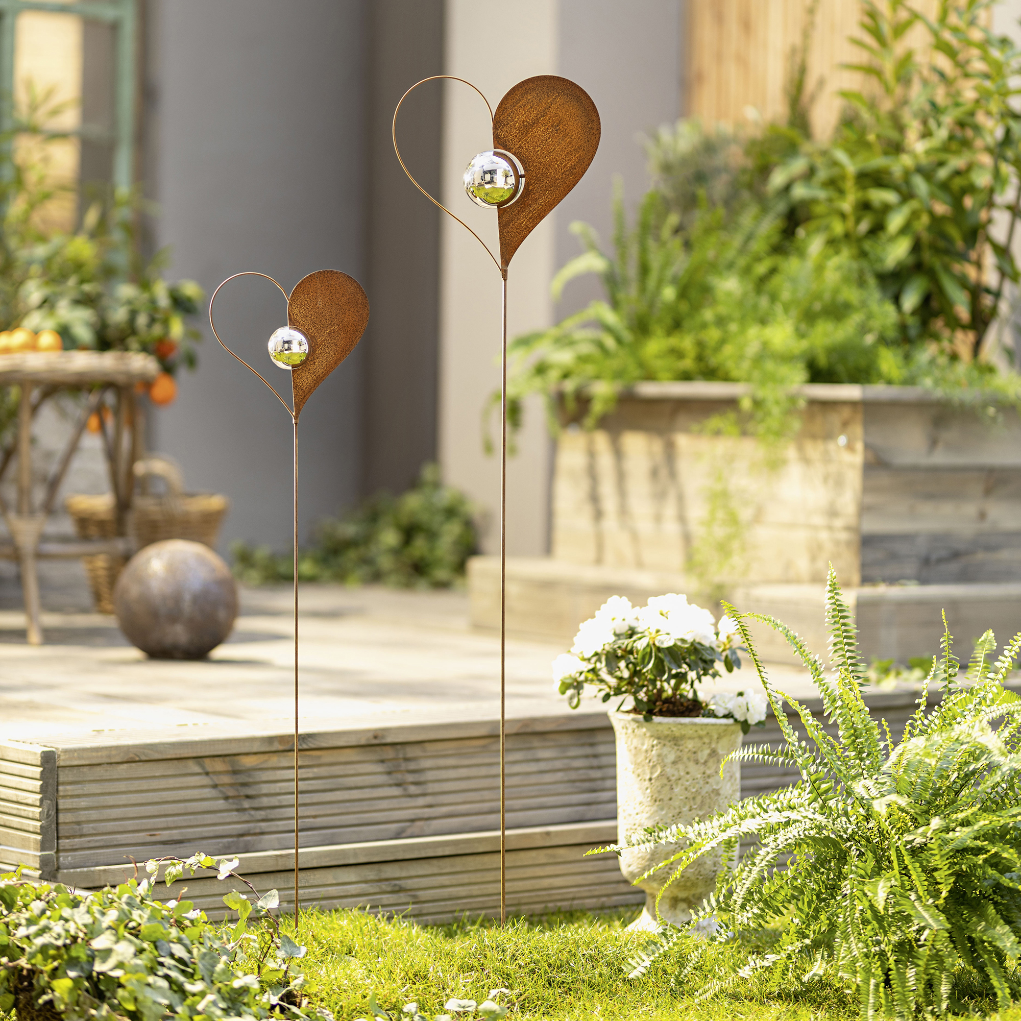 Gartenstecker "Kugelherz", 2er Set  im Frank Flechtwaren Online Shop kaufen
